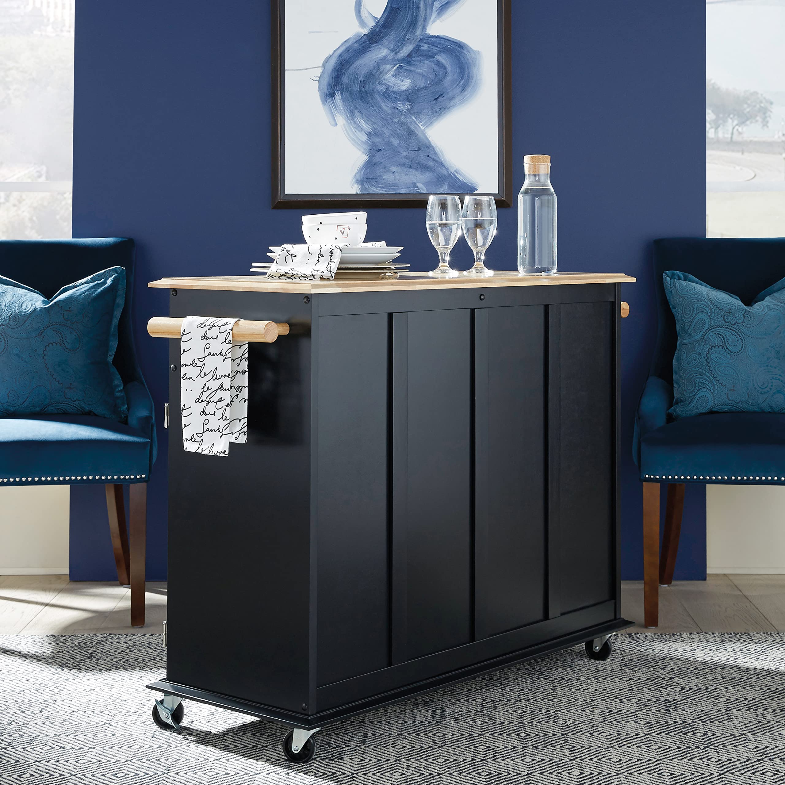 Homestyles Dolly Madison Kitchen Cart with Wheels - Black Rolling Utility Cart for Kitchen, Pantry, or Office Organization - Mobile Storage Solution for Small Spaces