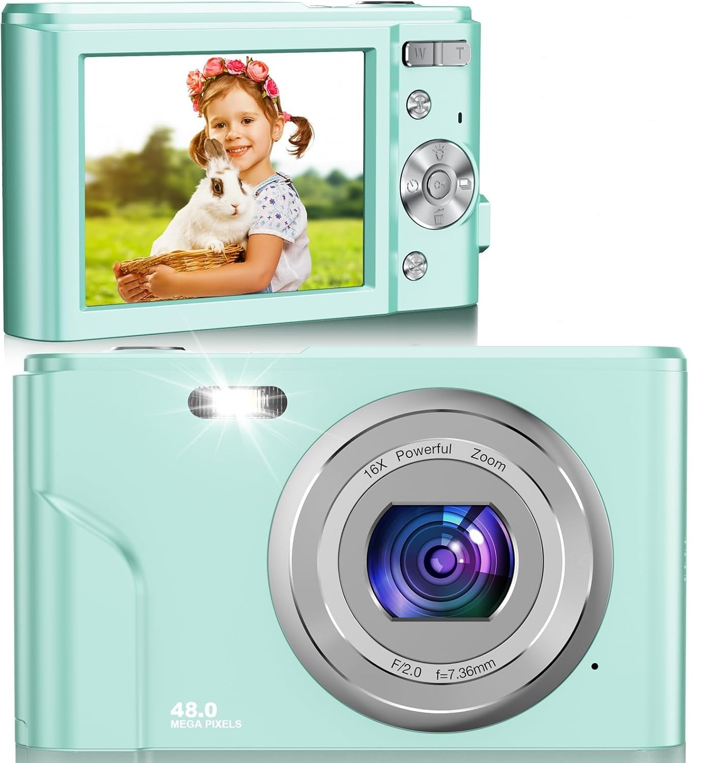 FamBrow 48MP Digital Camera with Autofocus, 1080P FHD Video & 16X Zoom - Compact Vlogging Camera for Teens, Kids, Adults & Beginners (Green) - Perfect for Travel, YouTube Videos & Everyday Photography