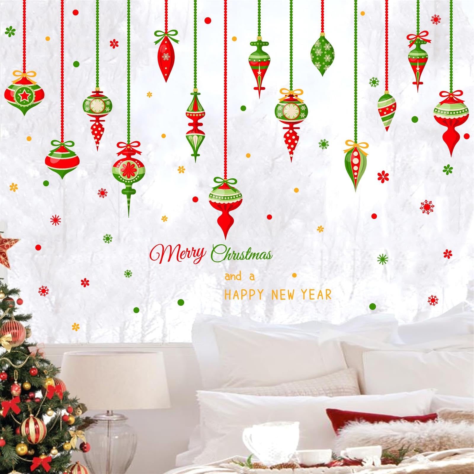 Brand Name Double Sided Christmas Ornaments - Reusable Window Clings & Wall Decals for Holiday Decorations | Perfect for Christmas Tree, Home, Office & Party Decor