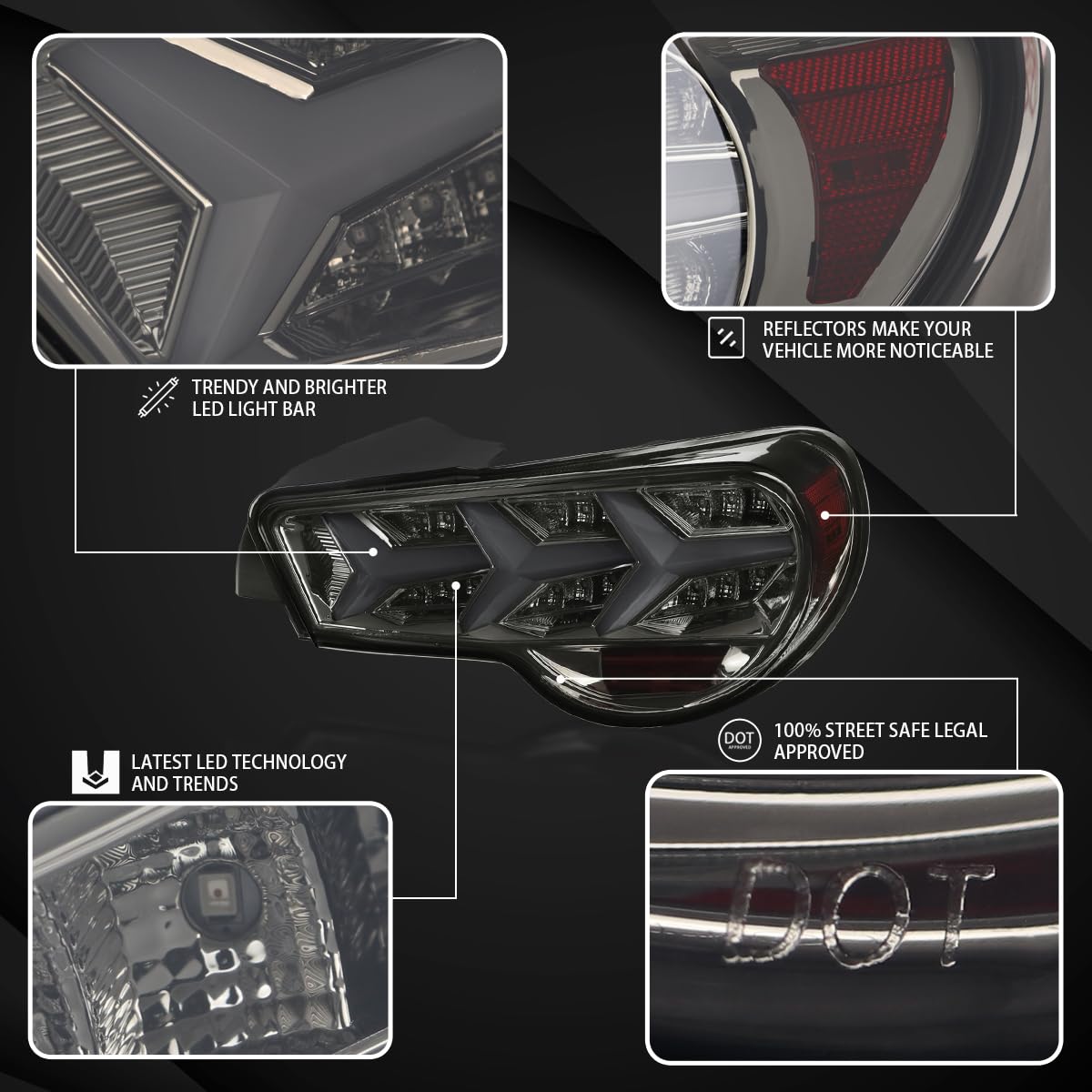AUTOZENSATION LED Tail Lights for 2013-2016 Scion FR-S & Subaru BRZ - Smoked Sequential Turn Signal Lights Pair (Left+Right) - Upgrade Your Car's Style & Safety for Night Driving & Custom Look