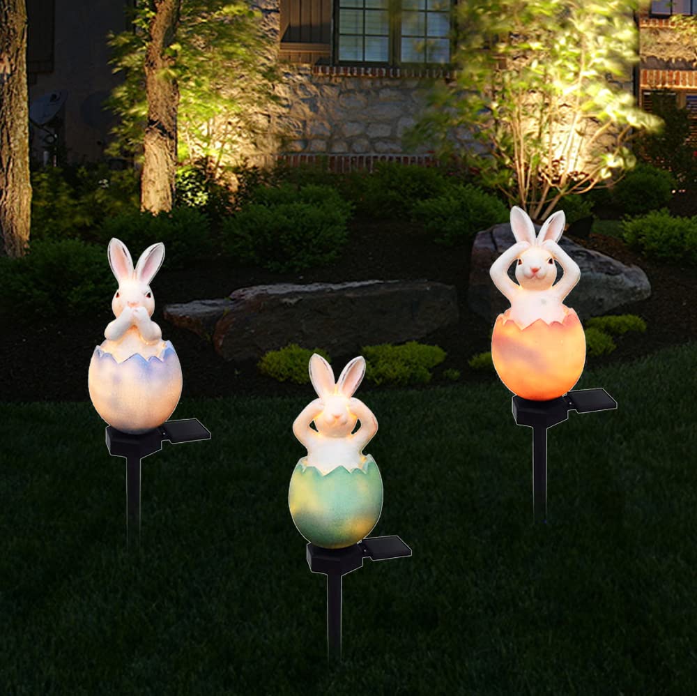 Solar Powered LED Garden Lights - Waterproof Easter Bunny Decor for Outdoor Pathway, Lawn & Patio - Energy Saving Resin Rabbit Yard Art with Stake - Perfect for Garden, Easter Decorations & Landscape Lighting