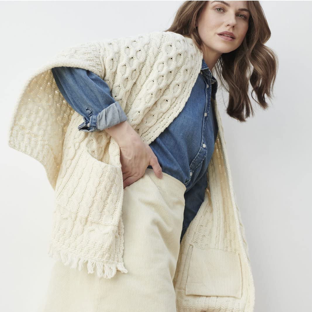 Traditional Irish Wool Shawl - Aran Stitch Pattern, One Size, Natural Beige - Perfect for Winter Warmth, Celtic Weddings & Cozy Home Decor