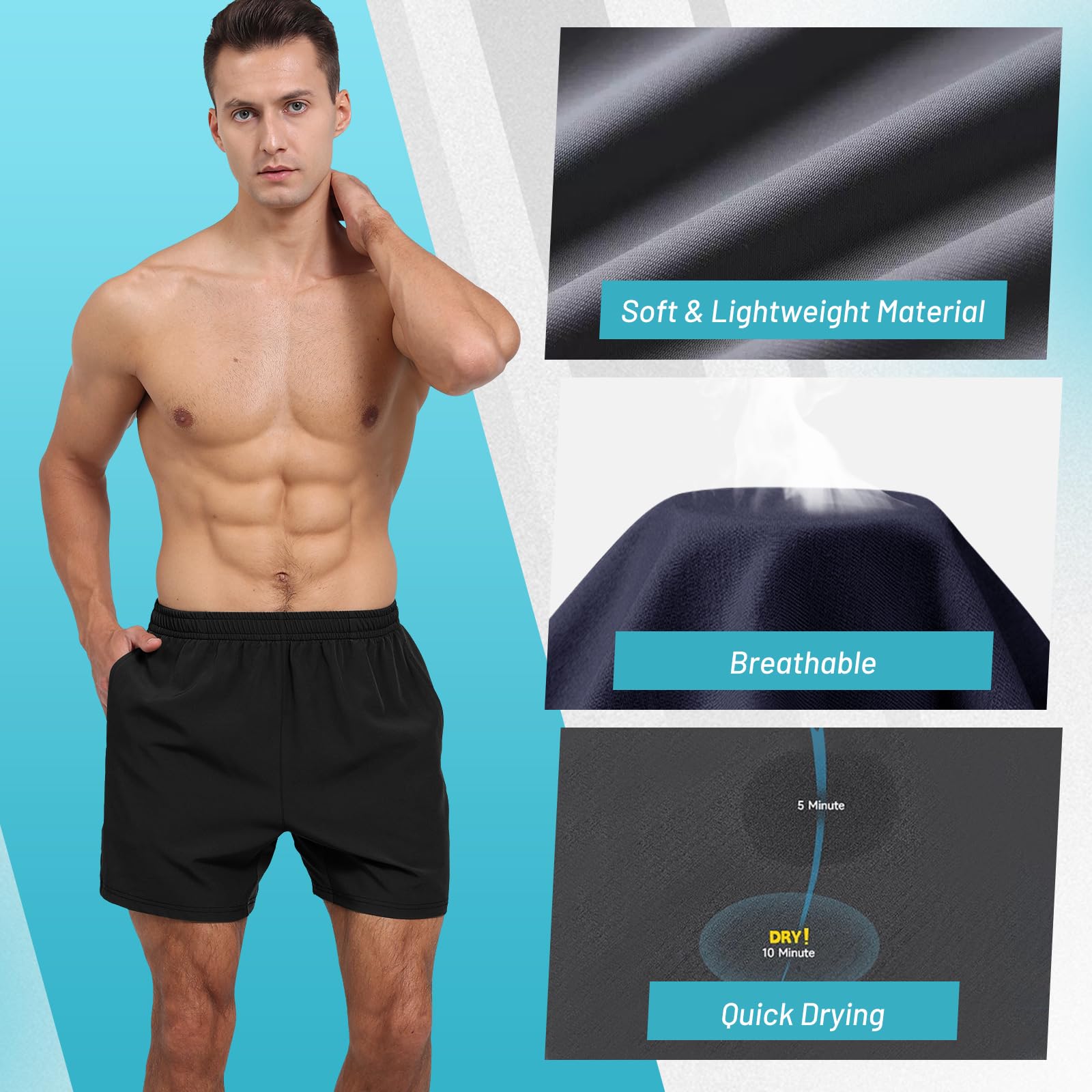 3 Pack Men's Quick Dry Gym Basketball Shorts - Breathable Workout Athletic Shorts with Pockets for Running, Training & Casual Wear | Perfect for Basketball, Gym & Outdoor Activities