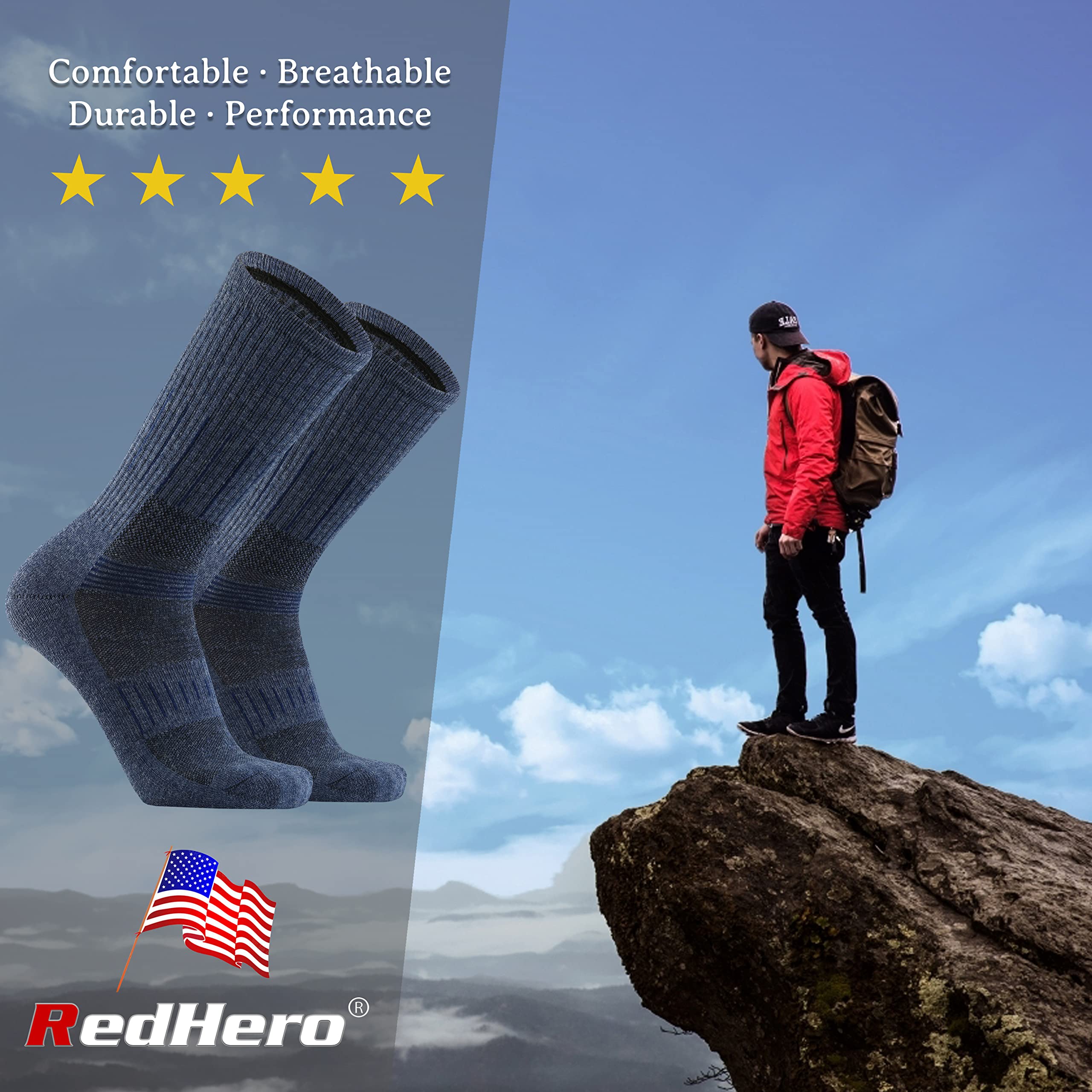 Premium Men's Merino Wool Hiking Socks - Thermal Cushion Crew for Trekking & Outdoor Adventures - Moisture Wicking & Odor Control - Perfect for Camping, Backpacking & Winter Sports
