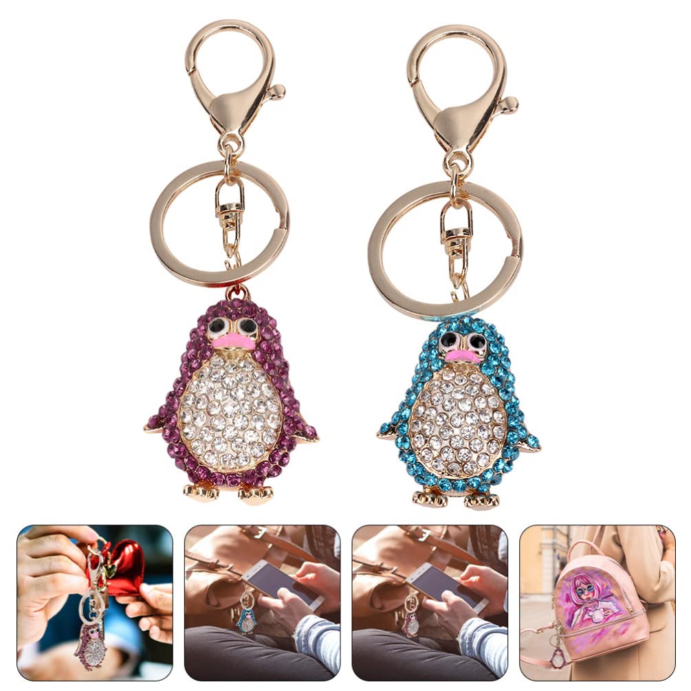 VOSAREA 2pcs Cute Penguin Couple Keychain Set - Sparkling Rhinestone Key Ornament, Alloy Keyring for Car Keys, Tote Bag & Purse Charm - Perfect Gift for Lovers, Friends & Couples (Penguin Design) | Great for Valentine's Day, Anniversaries & Everyday Carry