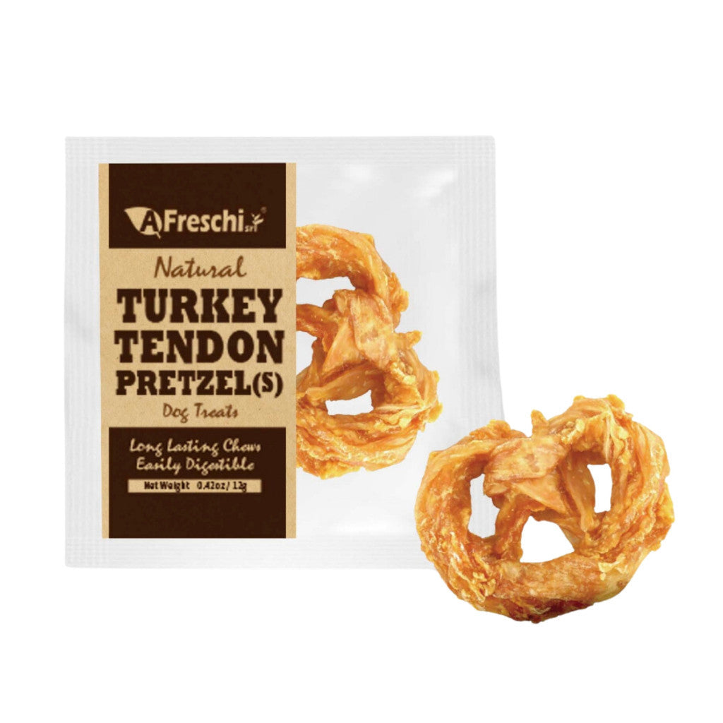 Afreschi Natural Turkey Tendon Dog Chews - Healthy Pretzel, Lollipop & Braided Treats for Small & Large Dogs - Dental Care & Training Rewards - Perfect for Chewing, Teething & Playtime