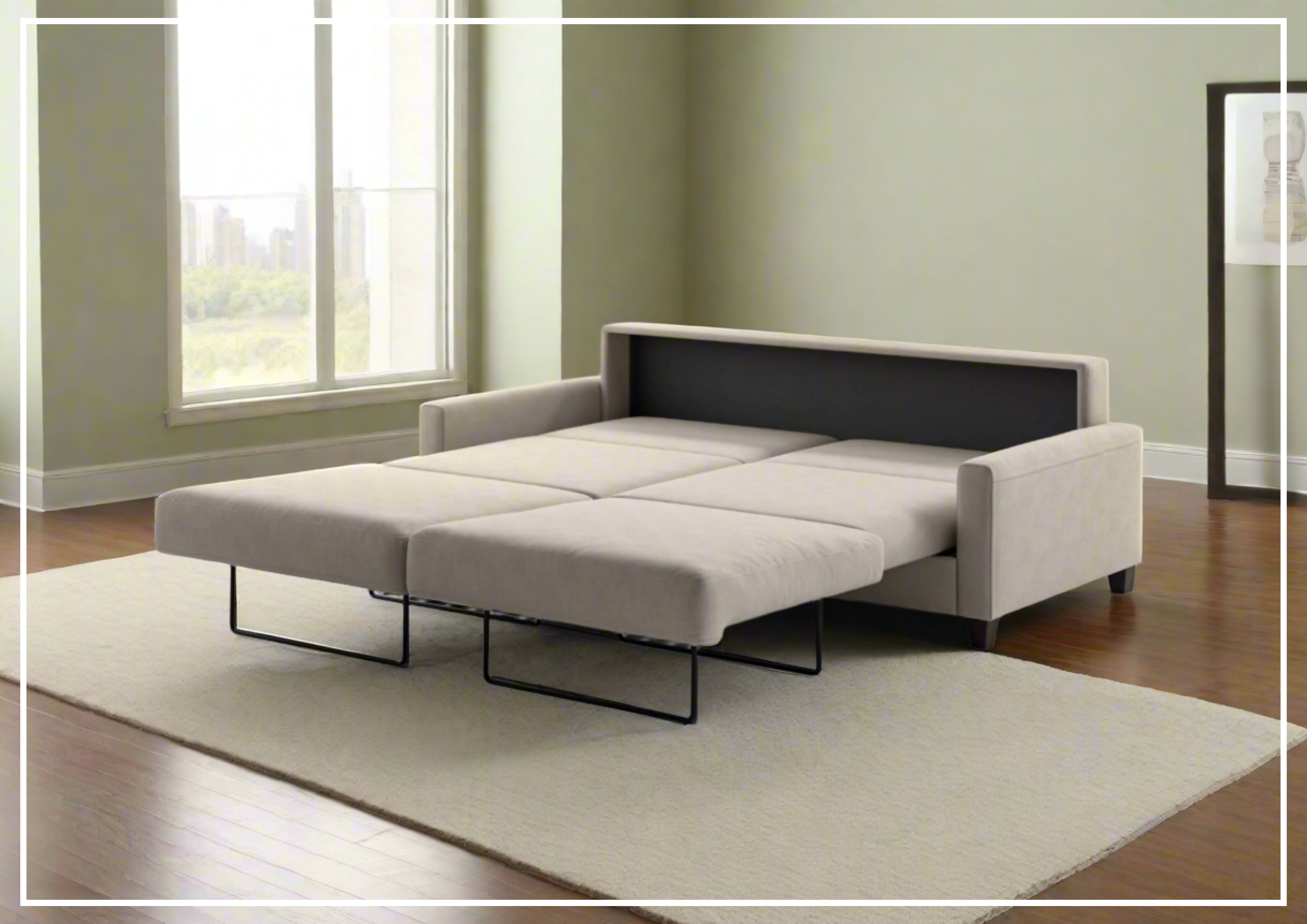 Luonto Nico Fabric Sleeper Sofa - Convertible Bed with Walnut or Chrome Legs - Full, Queen & King Size Options - Perfect for Small Spaces, Guest Rooms & Apartments