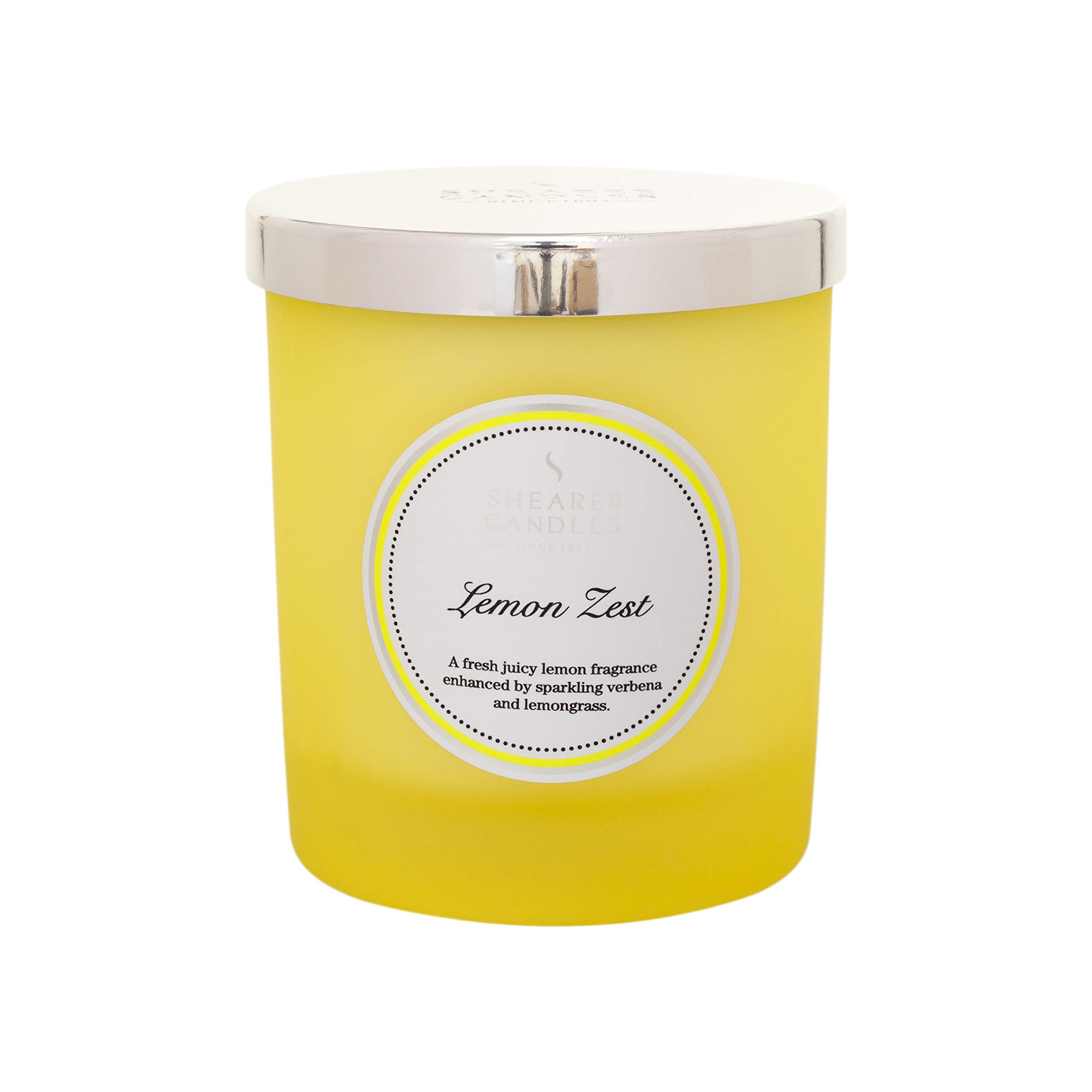 Shearer Candles Lemon Zest Scented Jar Candle with Cotton Wick - Natural Fragrance & Essential Oils - Yellow, Silver, White (20cl) - Perfect for Home, Office, Spa Relaxation & Aromatherapy
