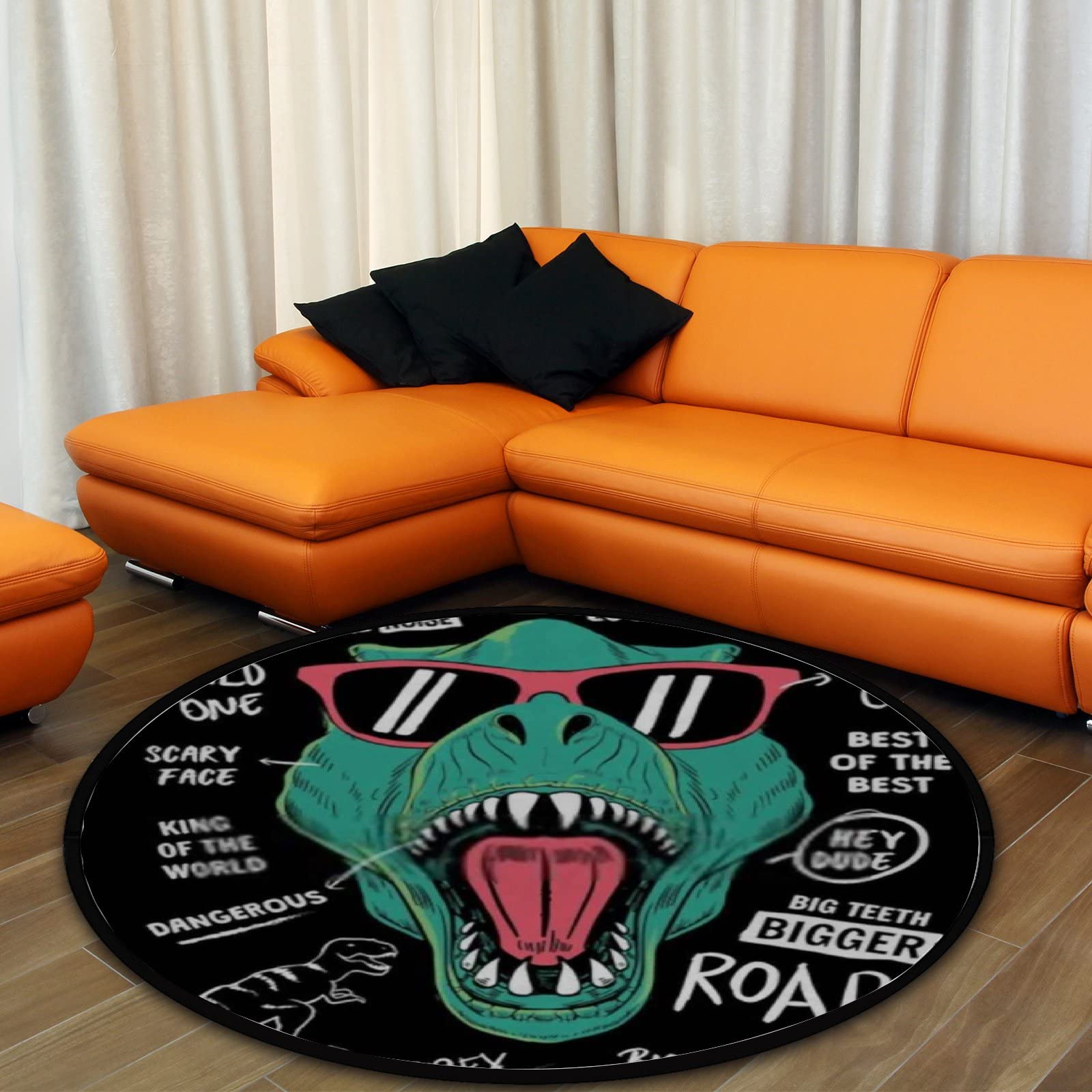 Dinosaur Non-Slip Round Area Rug - Soft 36 Inch Floor Mat for Kids Room & Nursery Play