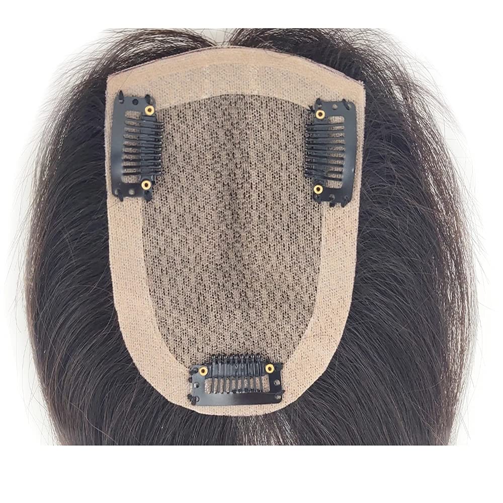 8x12 CM Real Human Hair Topper for Women - Handmade Mono Base Toupee with 3 Clips, Natural Hairline (Natural Black, 10 inches) - Perfect for Thinning Hair, Hair Loss, and Daily Styling