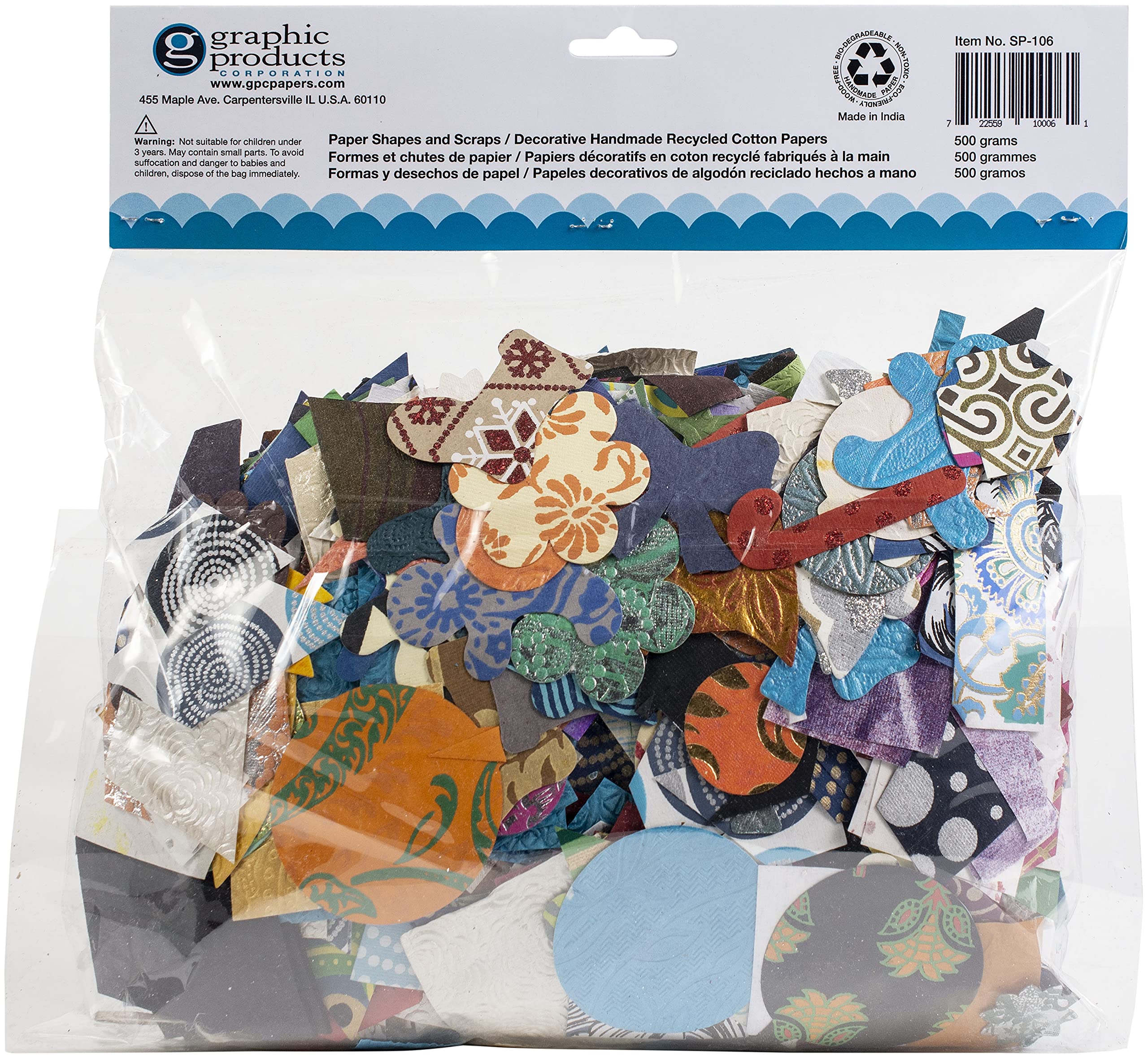 Premium Graphic Products Paper Shape Scraps - 500g Assorted Colors for DIY Crafts, Scrapbooking, Card Making & Mixed Media Art Projects