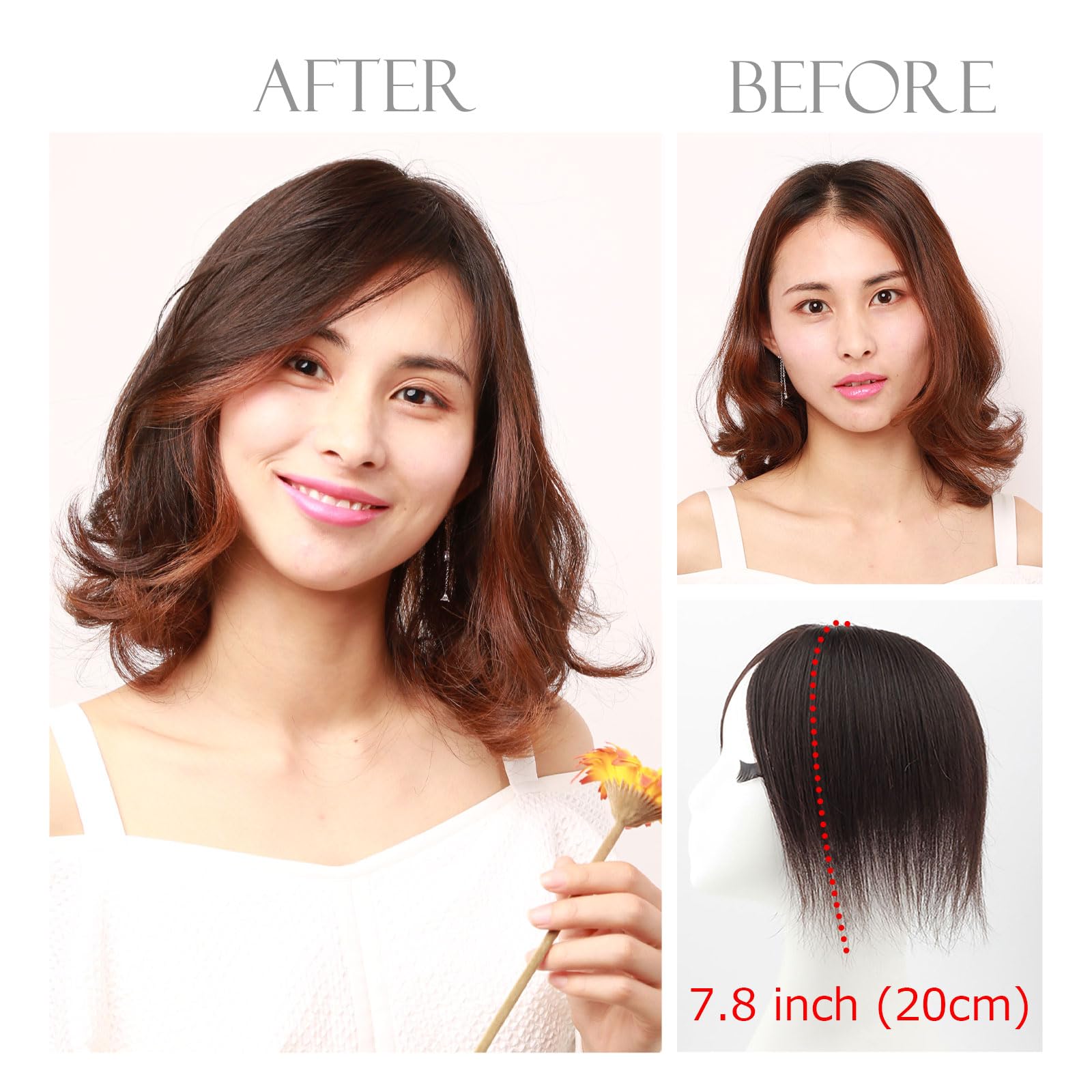 100% Human Hair Topper for Women - Handmade Clip-In Hair Piece for Thinning Hair & Hair Loss | 20CM BL Natural Black | Perfect for Daily Wear, Special Occasions & Hair Volume Boost
