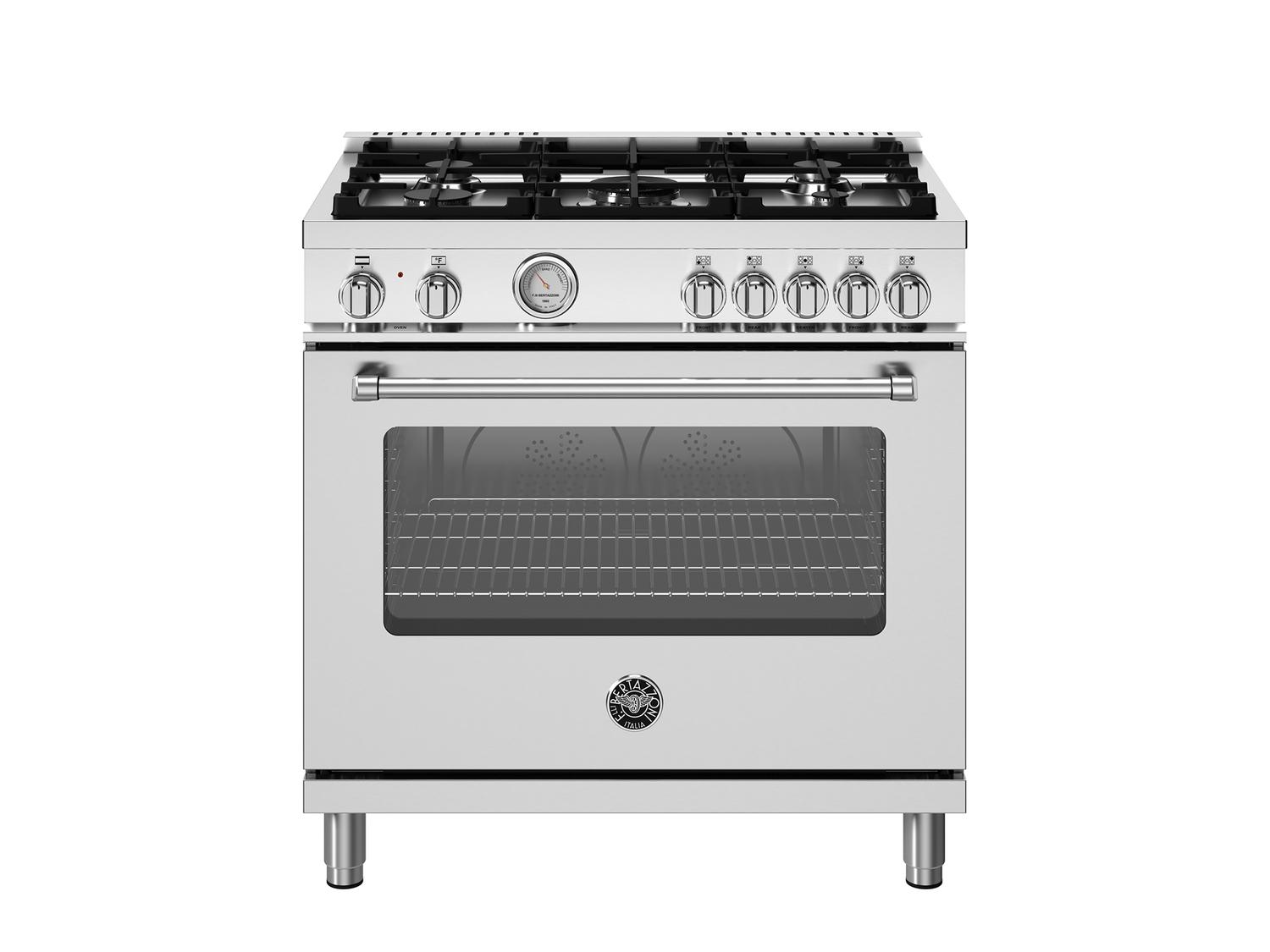 Bertazzoni MAS365DFMXV 36 Inch Dual Fuel Range with 5 Burners & Electric Oven - Stainless Steel Professional Kitchen Appliance for Home Chefs & Cooking Enthusiasts