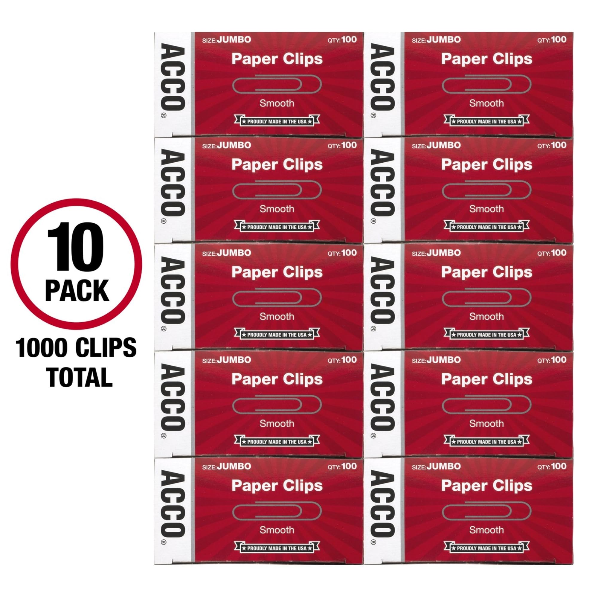 ACCO Jumbo Smooth Paper Clips - 100 Clips per Box (72580) - Perfect for Office, School & Home Organization