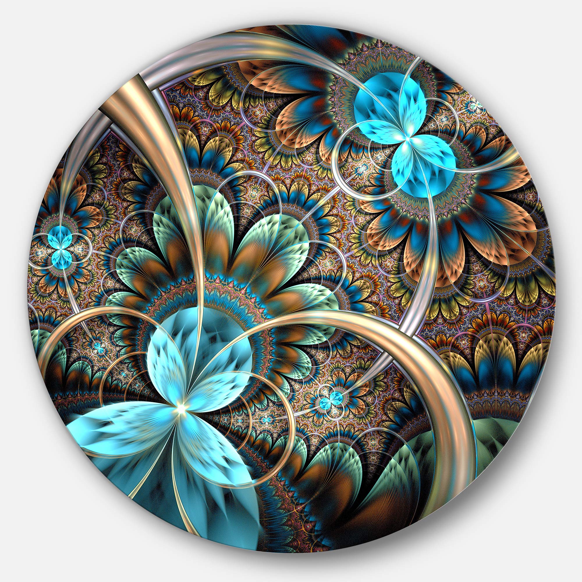 DesignArt Round Metal Wall Art - Light Blue Fractal Flower Disc Floral Decor for Living Room, Bedroom & Office | Modern Home Décor, Unique Wall Hangings