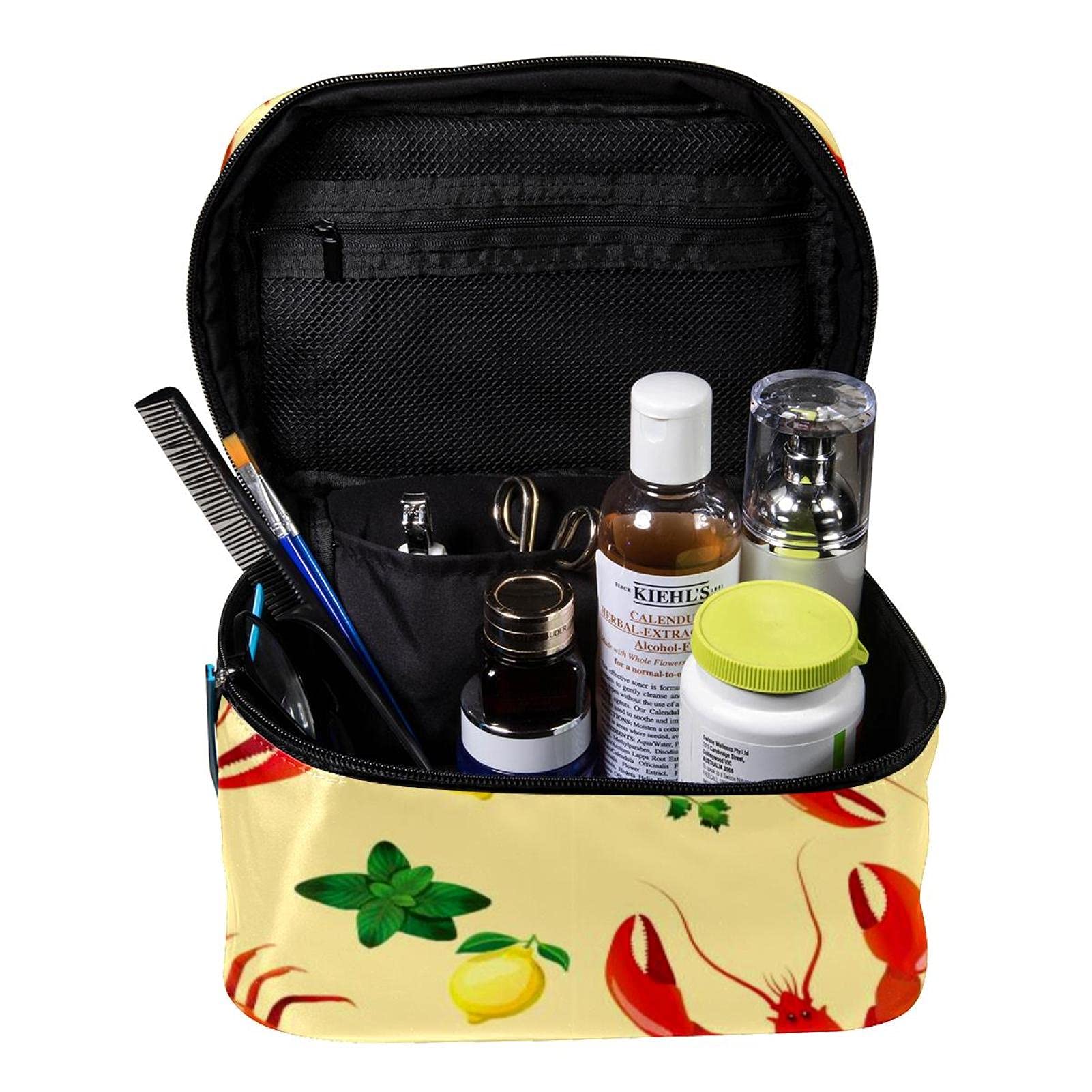 Stylish Lobster & Lemon Seafood Pattern Travel Makeup Bag - Large Cosmetic Organizer with Zipper for Women & Girls | Perfect for Beach Vacations, Gym Essentials & Weekend Getaways
