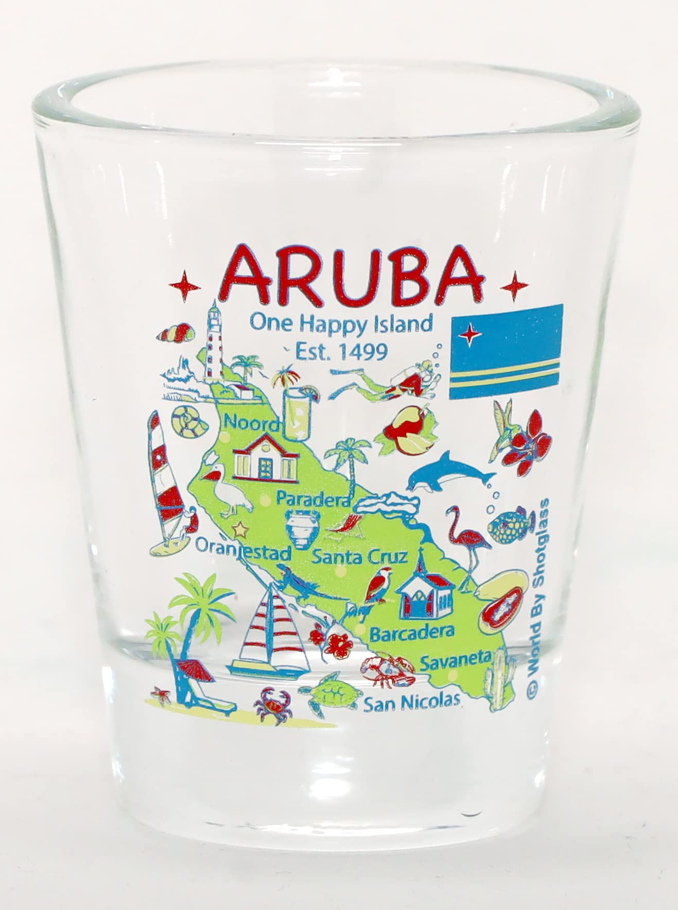 Aruba Caribbean Boxed Shot Glass Set of 2 - Premium Glassware for Tequila, Whiskey & Cocktails - Perfect for Beach Parties, Tropical Themed Events & Home Bar Decor