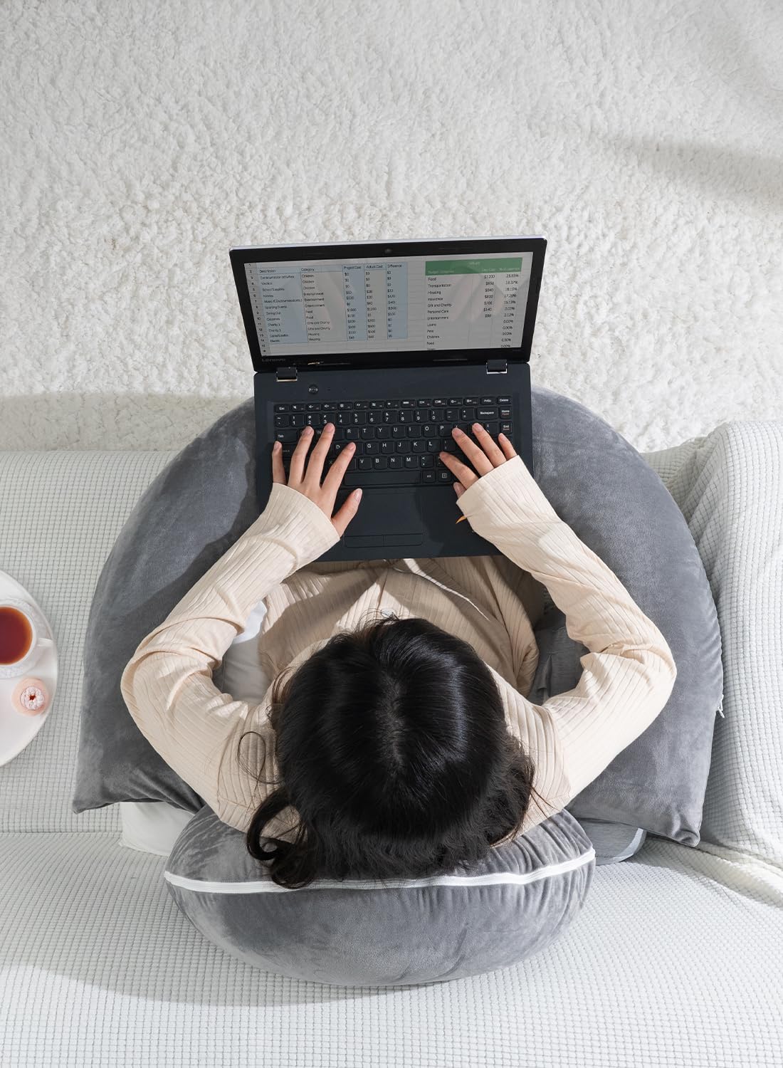 **INSEN Reading Pillow for Gaming & Relaxing - Soft Velvet Back Support Pillow for Sitting in Bed, Lap Desk, Reading & Working - Grey - Perfect for Cozy Evenings, Study Sessions & Movie Nights**