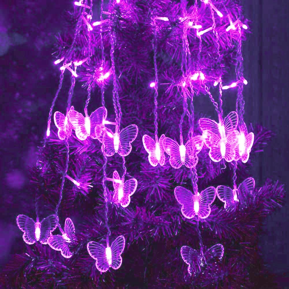 60 LED Butterfly Curtain Lights - 13.1FT USB Powered Fairy String Lights with Remote, 8 Lighting Modes & 12 Decorative Butterflies - Waterproof Twinkle Lights for Bedroom, Christmas, Holiday Party, Wedding, Nursery & Outdoor Decor (Purple)