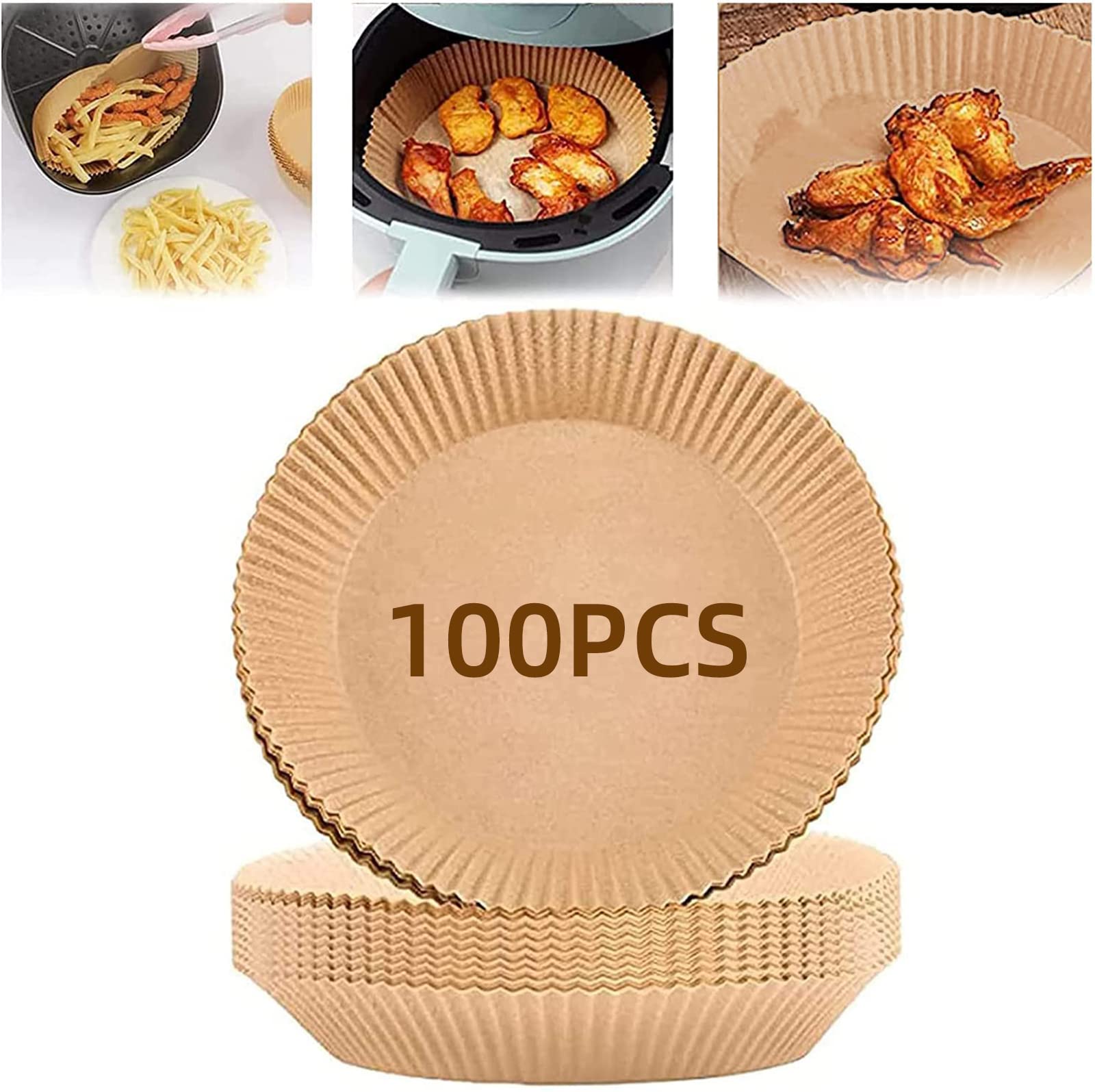7.9 Inch Round Air Fryer Liners - 100Pcs Non-Stick Disposable Parchment Paper for Baking, Roasting & Microwaving | Oil Resistant & Waterproof Air Fryer Accessories | Perfect for Philips, Ninja, Cosori & More Air Fryers | Quick Cleanup for Healthy Cooking