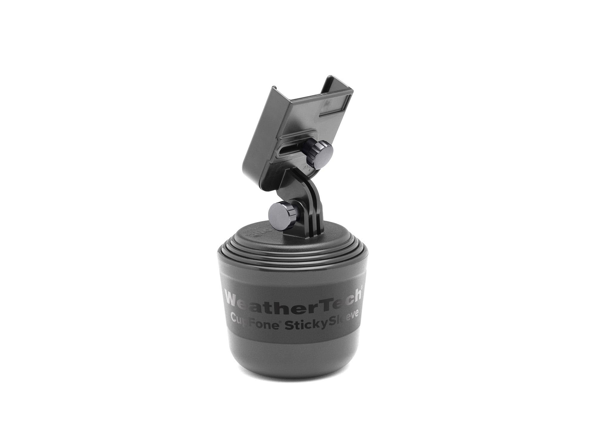 WeatherTech CupFone - Universal Adjustable Car Cup Holder Phone Mount for iPhone & Android - Open Access Design for Charging - Graphite Metal Knobs - Perfect for Road Trips, Commuting & Hands-Free Driving
