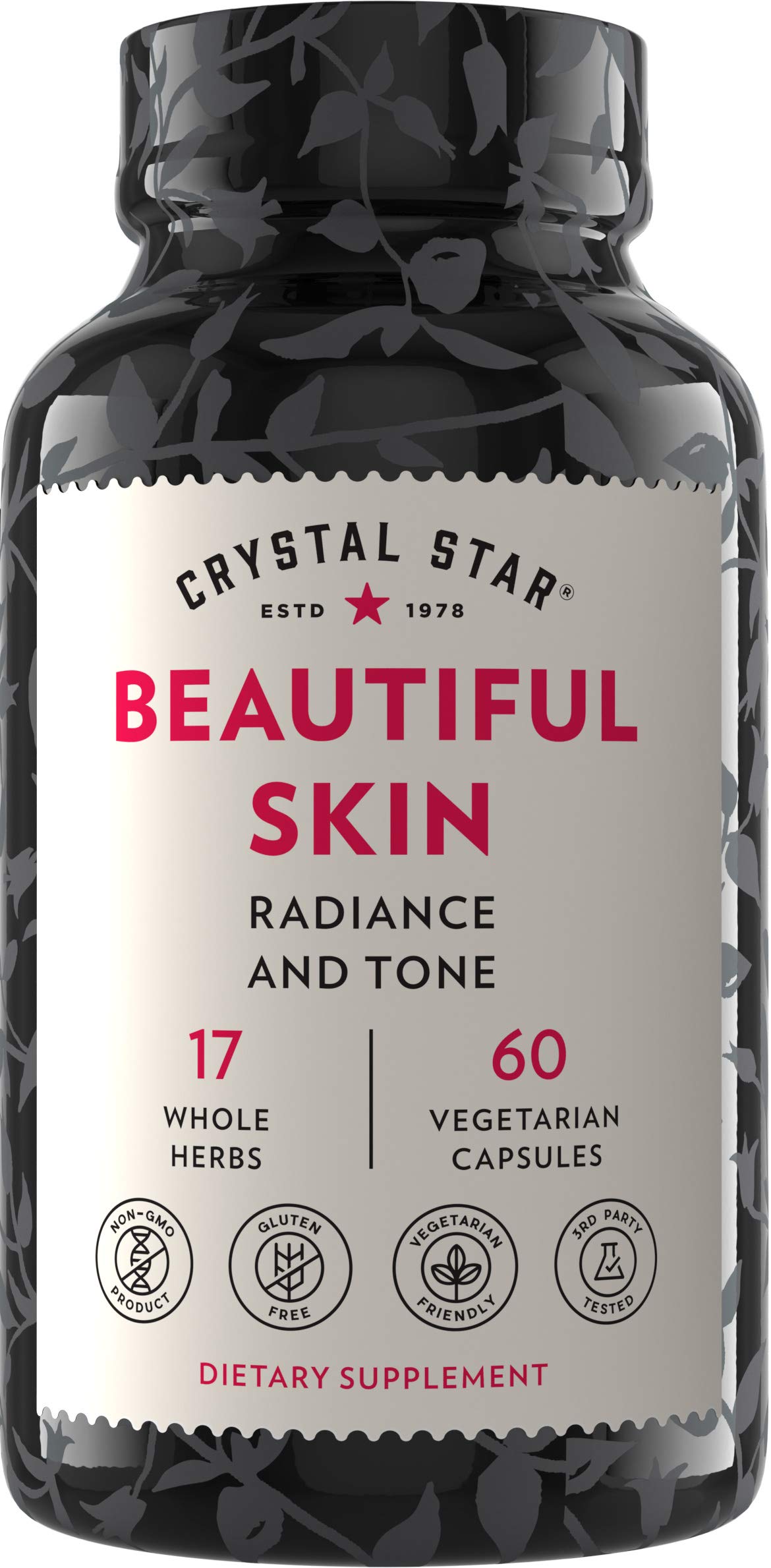 Premium Crystal Star Skin Supplement (60 Capsules) - Natural Herbal Beauty Formula with Plant-Based Collagen for Daily Rejuvenation - White Tea, Tremella Mushroom, White Sage & Sarsaparilla - Non-GMO, Gluten-Free - Perfect for Anti-Aging & Radiant Skin Care Routine