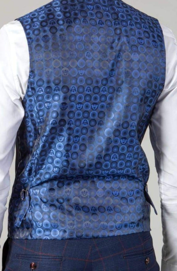 Marc Darcy Edinson Navy Check Single Breasted Waistcoat for Men - Formal Vest for Weddings, Business & Office Wear