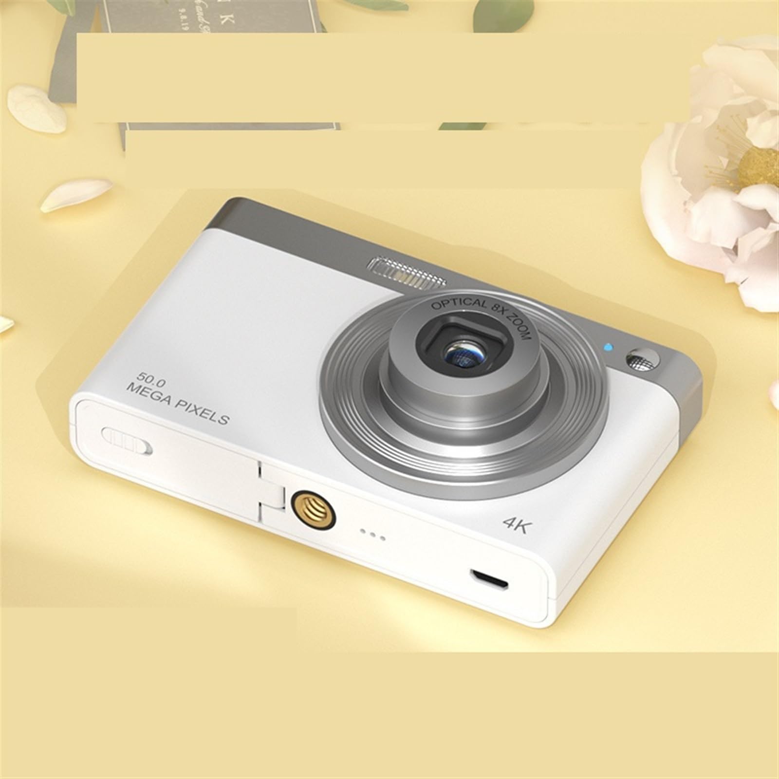 4K Ultra HD MZZYG Digital Video Camera - Lightweight Portable Retro Vlogging Camera with Beauty Filter, OTG Reader & 16GB Card (C13 White) - Perfect for Travel Vlogging, YouTube Content Creation & Everyday Photography