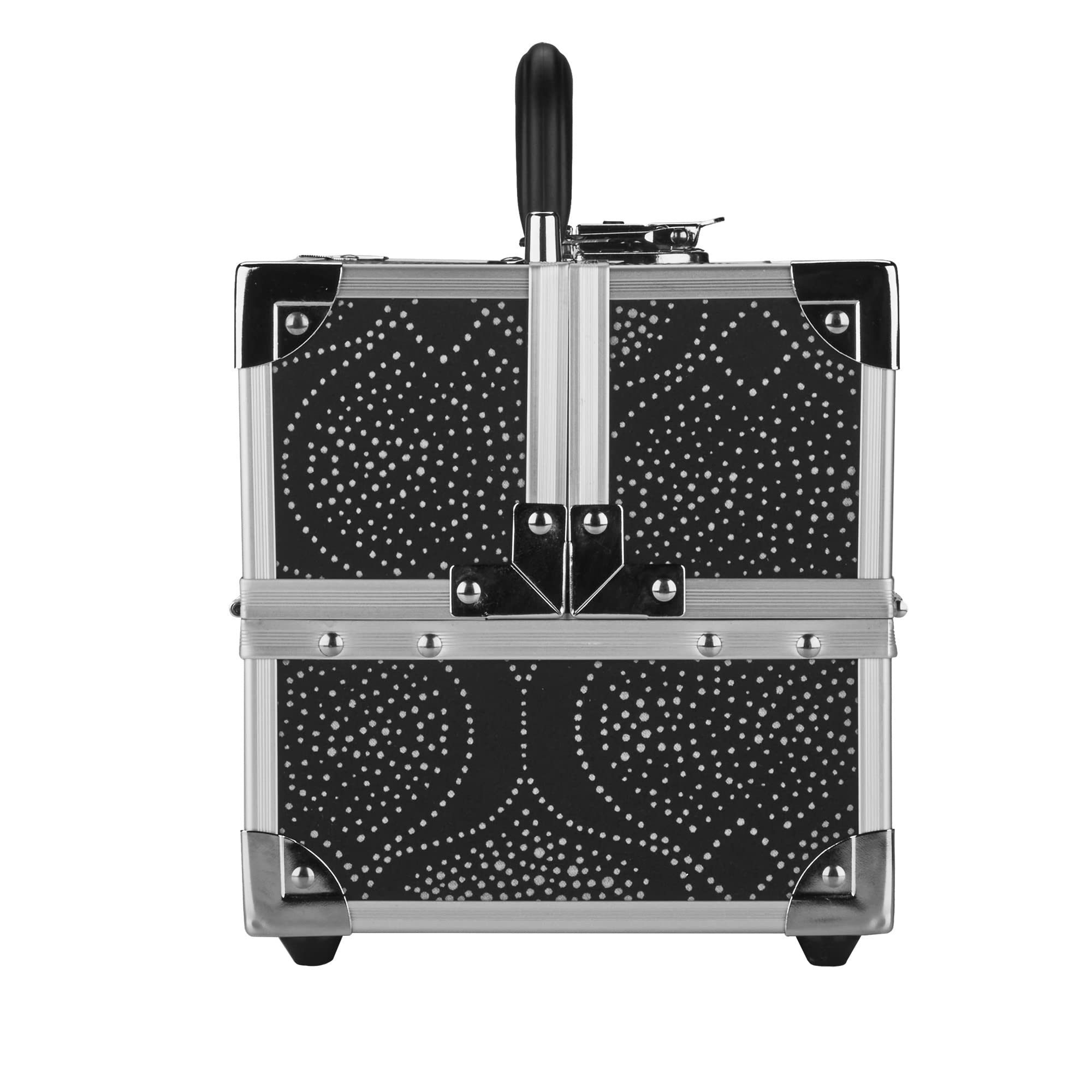 Conair Makeup Beauty Case - Black Print Cosmetic Organizer with Expandable Shelves & Locking Latch | Travel-Friendly Makeup Storage for London SOHO & New York Style | Perfect for Home, Travel & Professional Makeup Artists