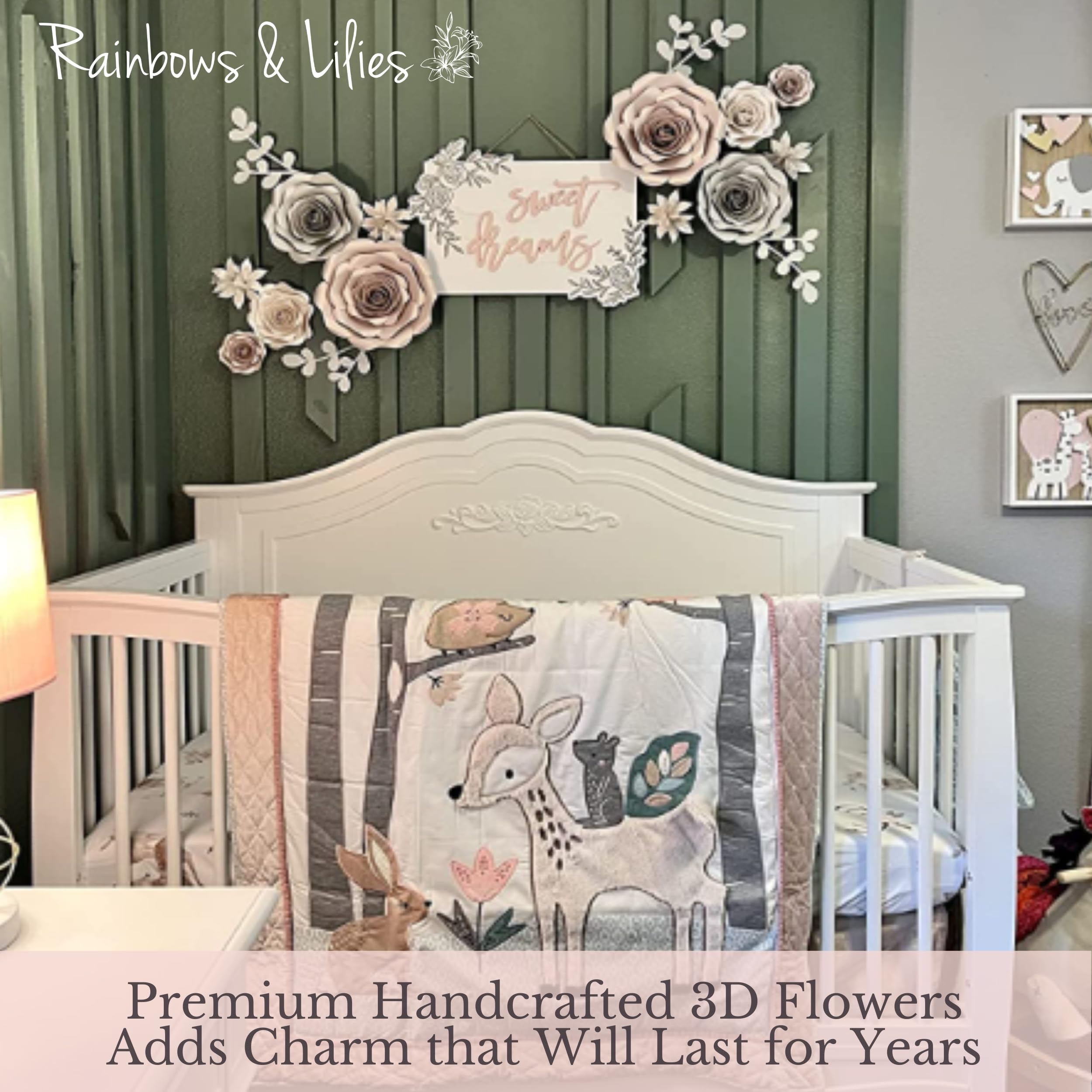Rainbows & Lilies Paper Flowers Wall Decor - 3-Piece Set for Wedding, Baby Shower, Nursery, Party Backdrop & Centerpieces | Perfect for Bridal Showers, Baby Girl Rooms & Photo Booth Backgrounds