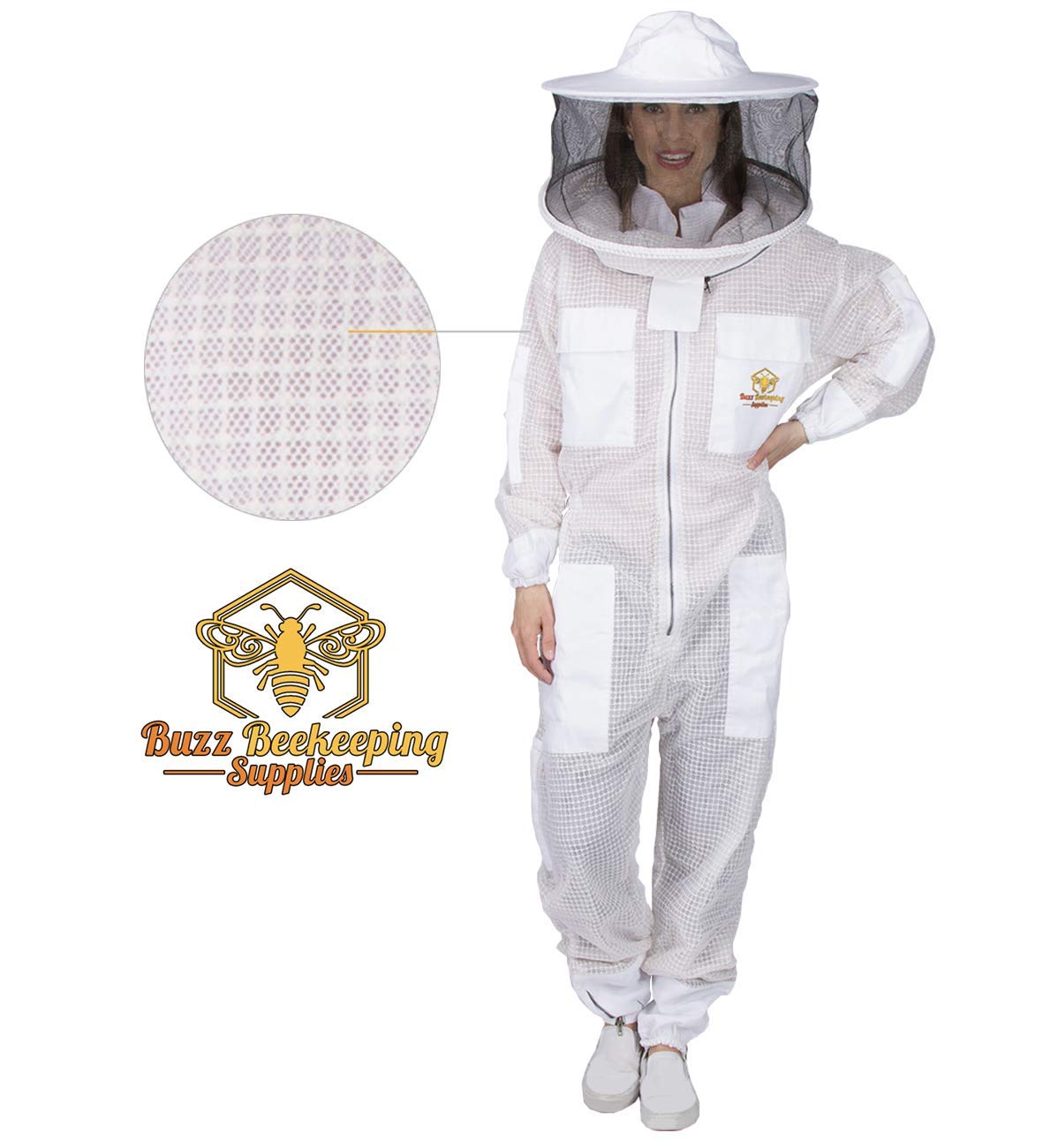 Premium Ventilated Beekeeping Suit with Goatskin Gloves & Bee Stickers - YKK Metal Zippers for Men & Women - Total Protection Beekeeping Gear - Self-Supporting Round Veil - Easy On/Off Design - 8 Large Pockets - Ideal for Beekeeping, Honey Harvesting & Apiary Maintenance