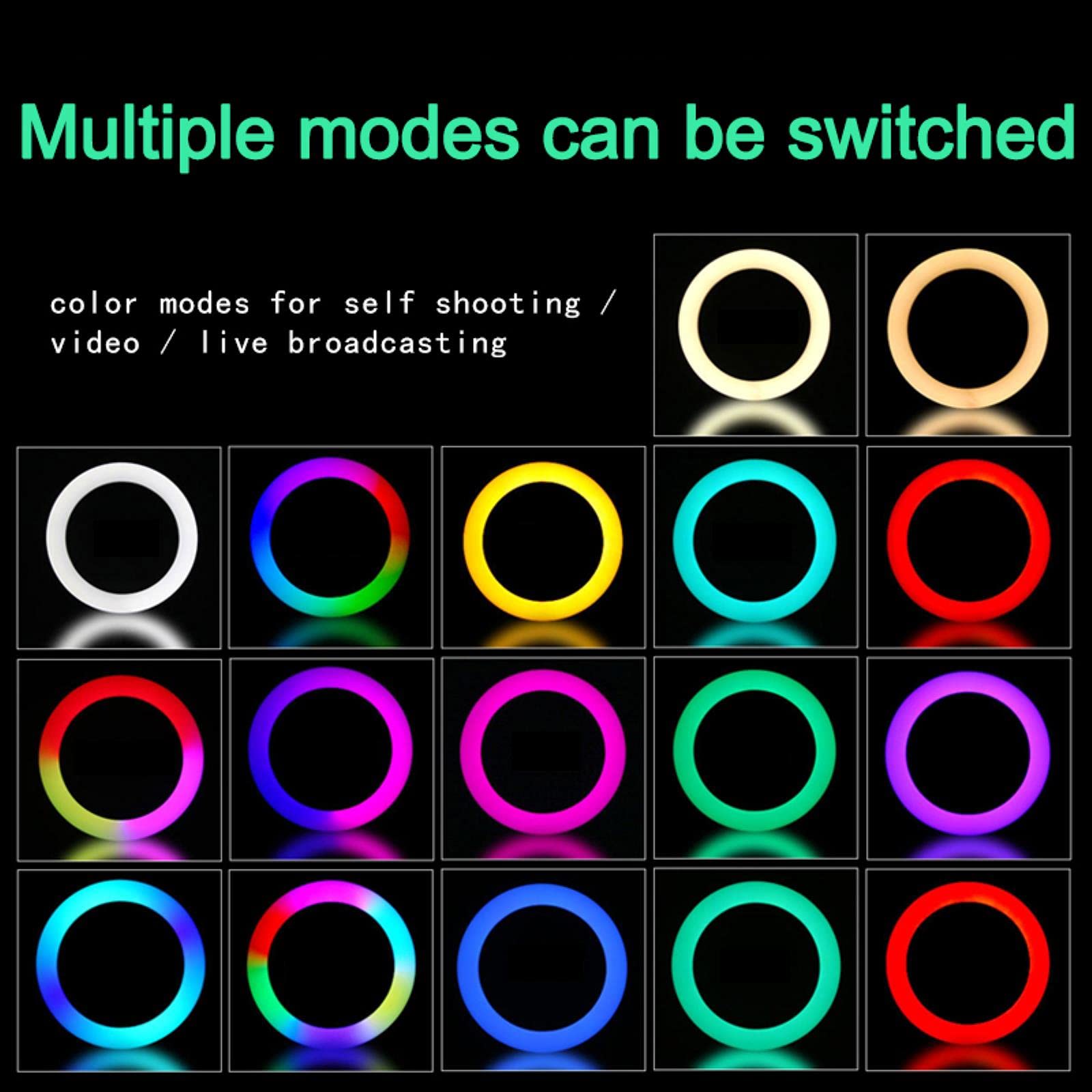 ZHOUSAN 15-Color RGB LED Selfie Ring Light with 360° Rotation & USB Charging for Phone - Perfect for TikTok Videos, YouTube Live Streaming, and Makeup Lighting