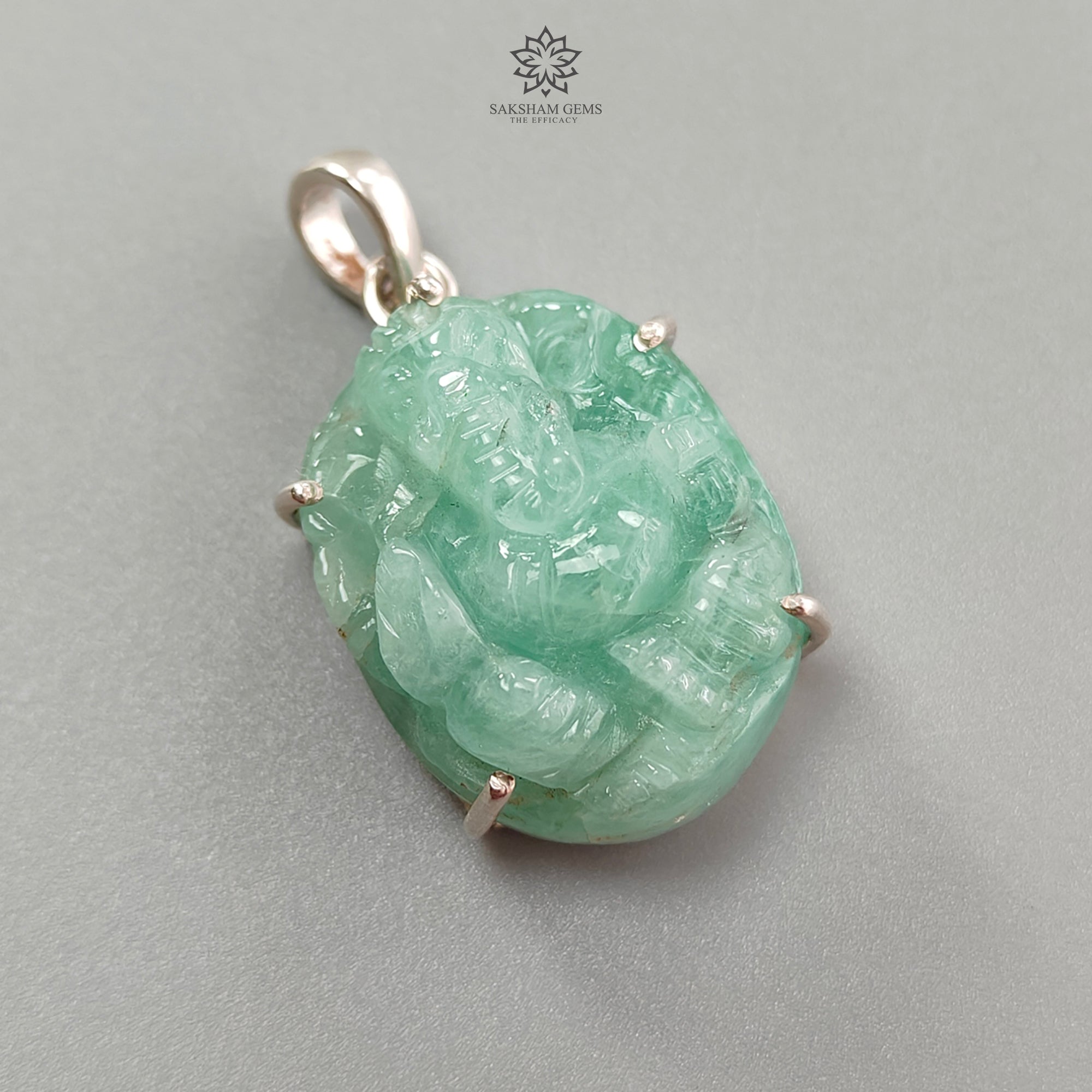 Natural Untreated Green Emerald Ganesha Pendant - 9.06g 925 Sterling Silver Prong Set Jewelry for Meditation & Spiritual Protection | Hindu God Ganesh Idol Necklace for Blessings & Good Fortune