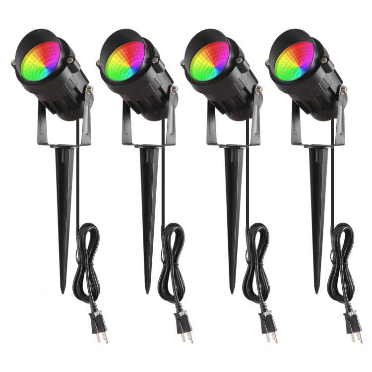 10W RGBW LED Landscape Spotlight Lights Outdoor - Color Changing via Mobile App, 110V IP65 Waterproof Flood Lights with US Plug - Perfect for Garden, Yard, Path, Tree Decoration (4 Pack) - Ideal for Patio, Pool, and Holiday Lighting