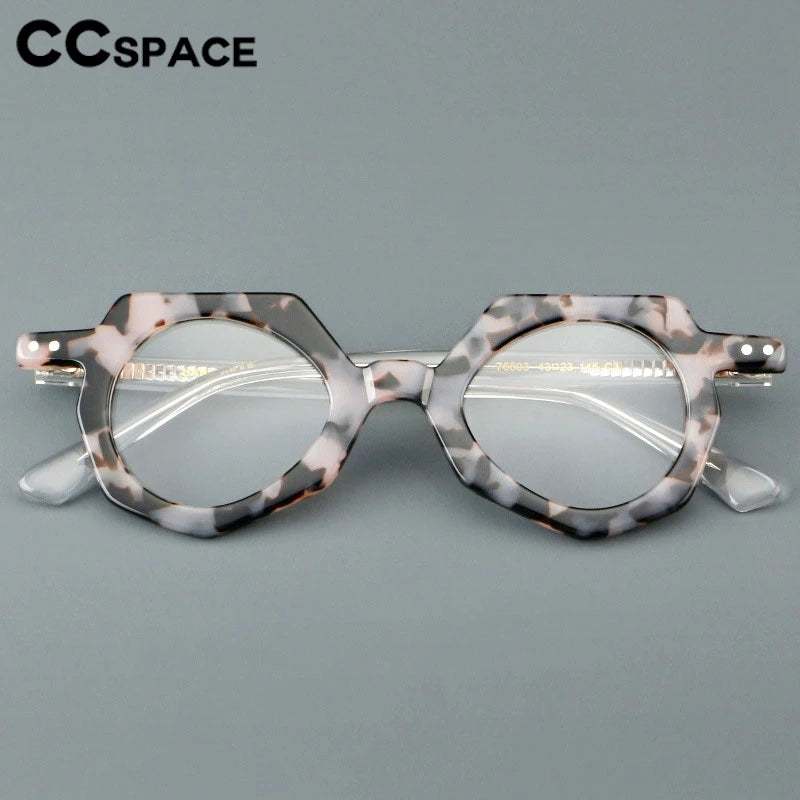 CCspace Unisex Full Rim Flat Top Polygon Round Acetate Eyeglasses 2473 - Stylish Retro Frame for Men & Women - Perfect for Reading, Fashion, and Daily Wear