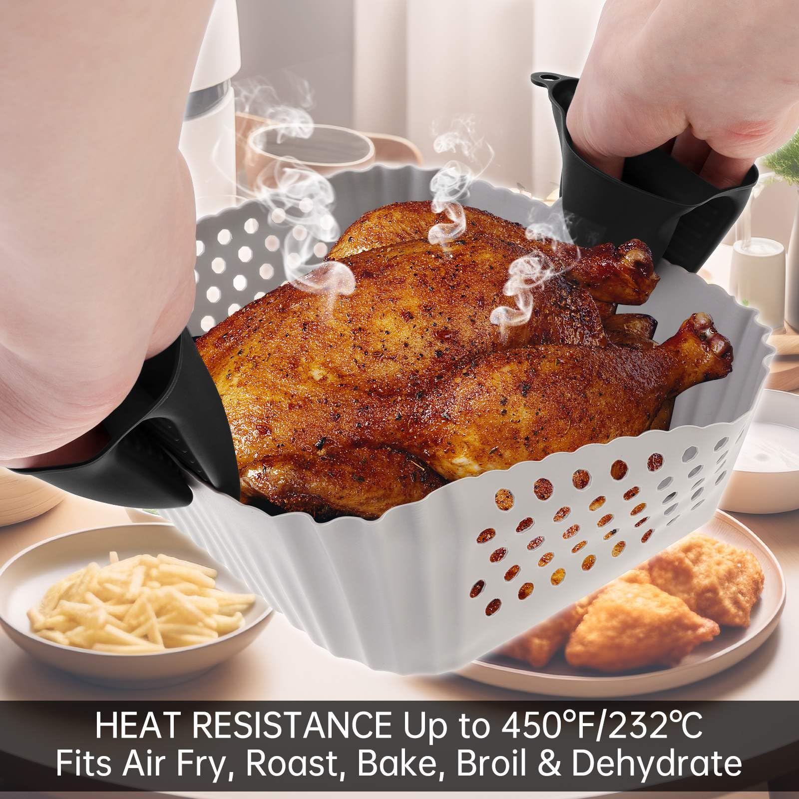 Reusable Silicone Air Fryer Liners 2Pcs with Oven Gloves - Non-Stick Square Air Fryer Basket Accessories for Ninja SL401/DZ201/DZ401/DZ550 - Perfect for Baking, Roasting & Healthy Cooking