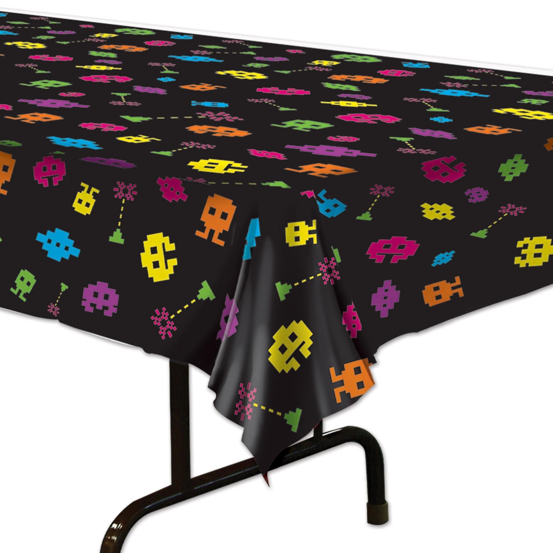 80's Retro Party Table Cover - 12 Pack Disposable Plastic Tablecloth for Birthday, Anniversary & Themed Events - Perfect for 80s Theme Party Decorations