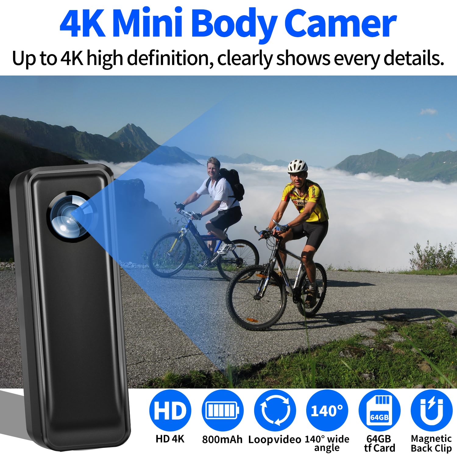 4K HD Body Camera with 64GB Memory Card - Mini Wearable Action Cam with Magnetic Clip for Travel, Cycling, Home Security & Office Recording | Portable Pocket Camcorder for Daily Use & Hands-Free Documentation
