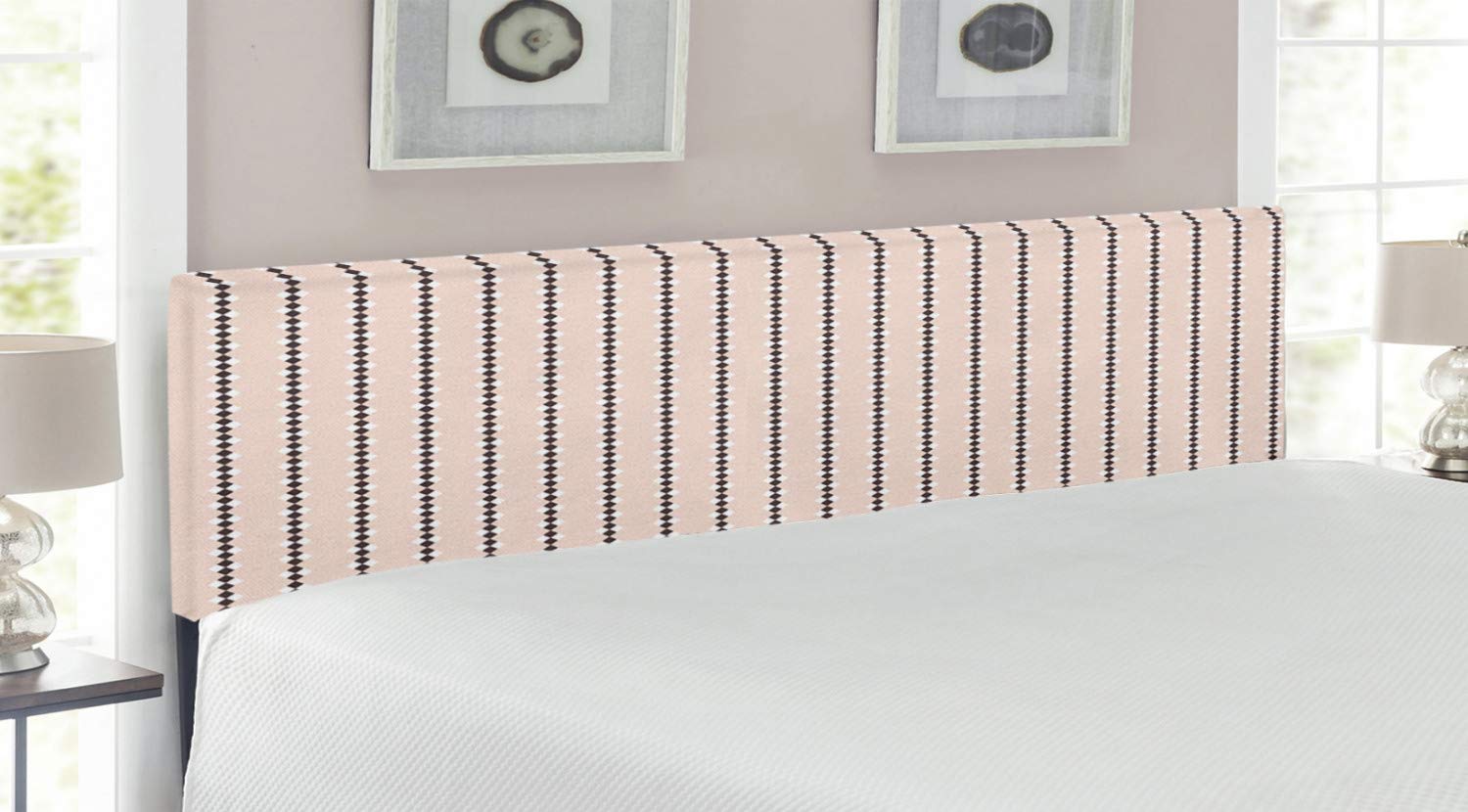 Ambesonne Geometric King Size Upholstered Headboard - Peach Diamond Pattern on Cream Background, Decorative Metal Bed Frame with Memory Foam | Perfect for Modern Bedroom, Guest Room & Master Suite Decor