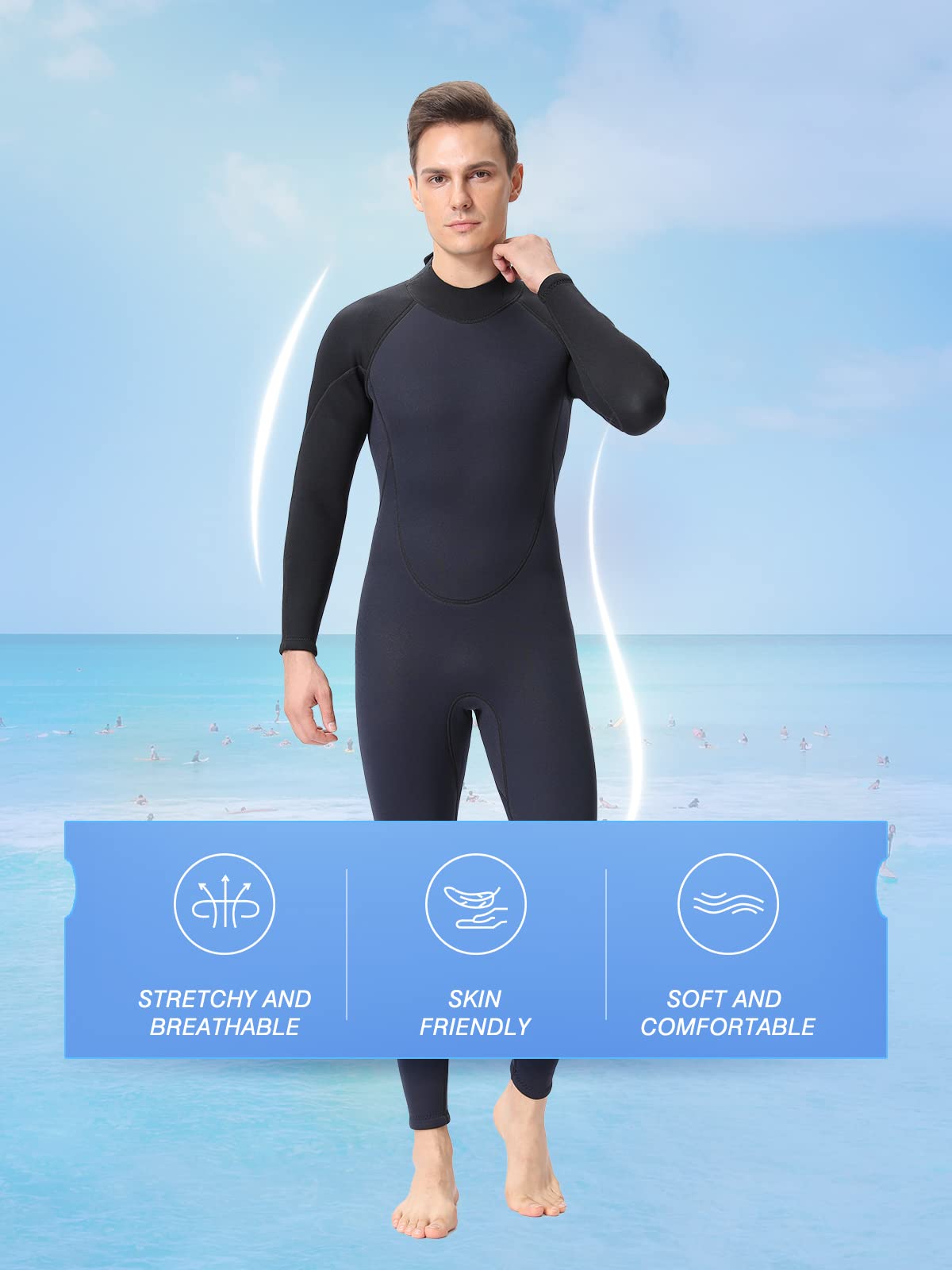 FLEXEL One Piece Full Body Wetsuit for Men & Women - 3mm/3/2mm/5/4mm Neoprene Thermal Swimsuits - Cold Water Diving, Surfing, Swimming & Snorkeling Gear - Perfect for Ocean Adventures, Water Sports & Winter Swimming