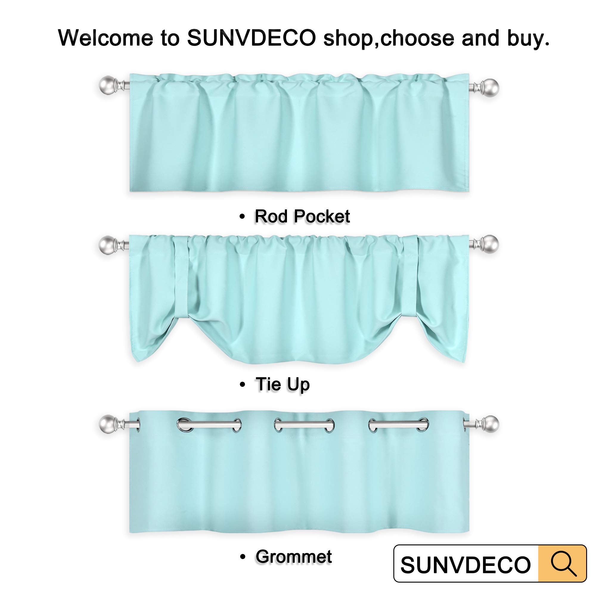 DECOVSUN Aqua Kitchen Window Valances - 52x18 Inch Room Darkening Window Valance with Grommet, 1 Panel - Perfect for Kitchen, Dining Room & Bedroom Blackout Decor