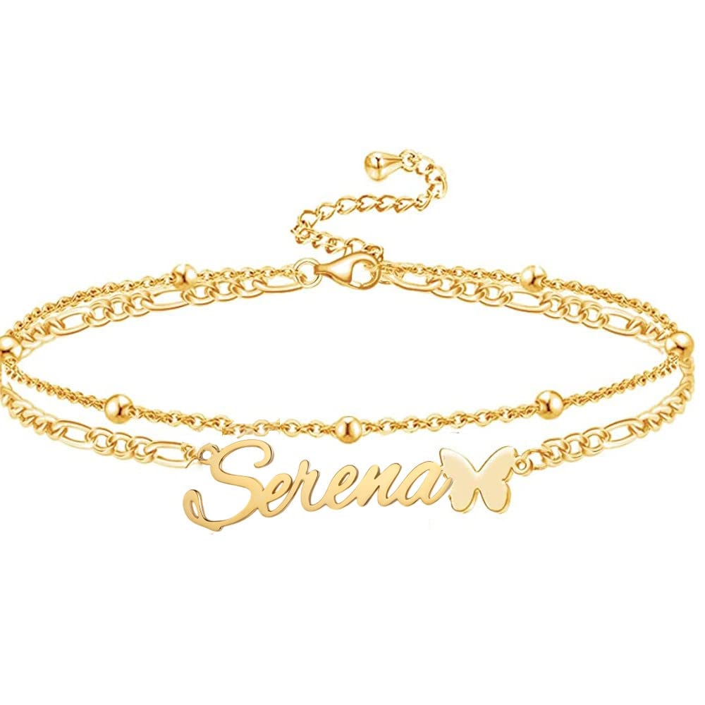 Personalized Custom Name Anklet for Women - Adjustable Silver & Gold Plated Ankle Bracelet with Initial Charm - Perfect for Beach Vacation, Wedding Gift, or Everyday Boho Jewelry