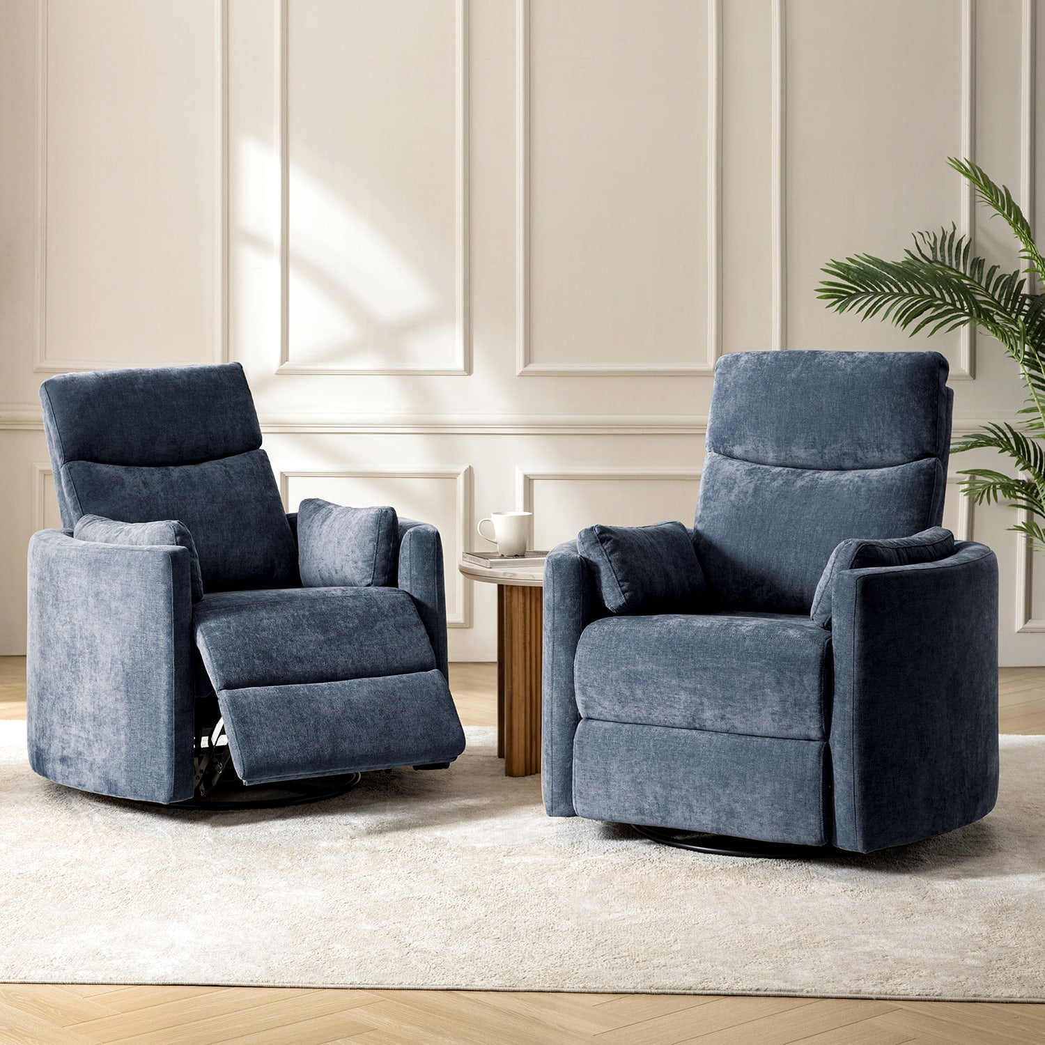 Monica Swivel Rocker Power Recliner Chair with Adjustable Headrest & Lumbar Support - Optional Removable Pillows - Perfect for Living Room, Home Theater & Relaxation