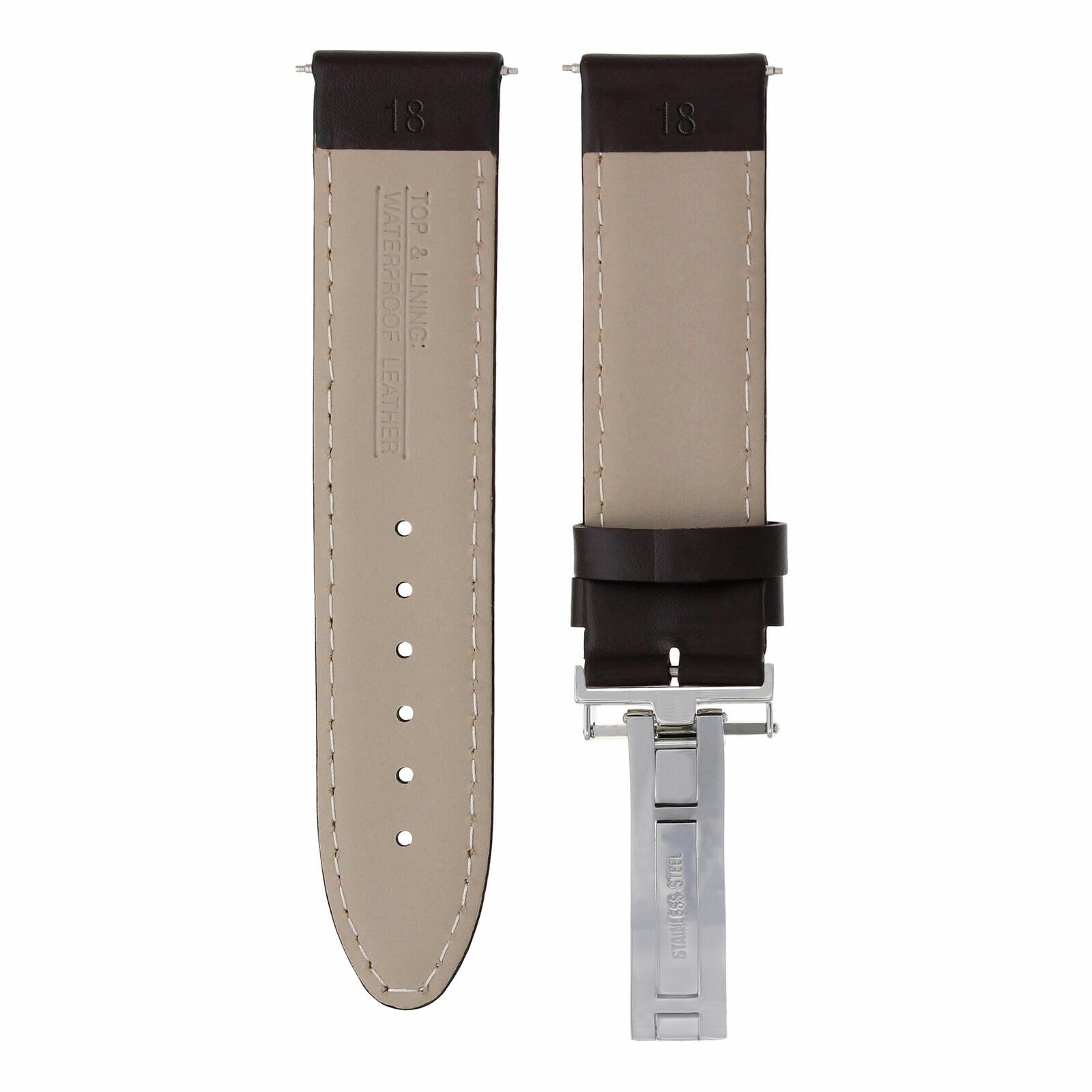 18mm Smooth Genuine Leather Watch Band Strap - Compatible with Montblanc Deployment Buckle - Dark Brown Replacement Strap for Luxury Watches - Perfect for Business, Formal & Everyday Wear