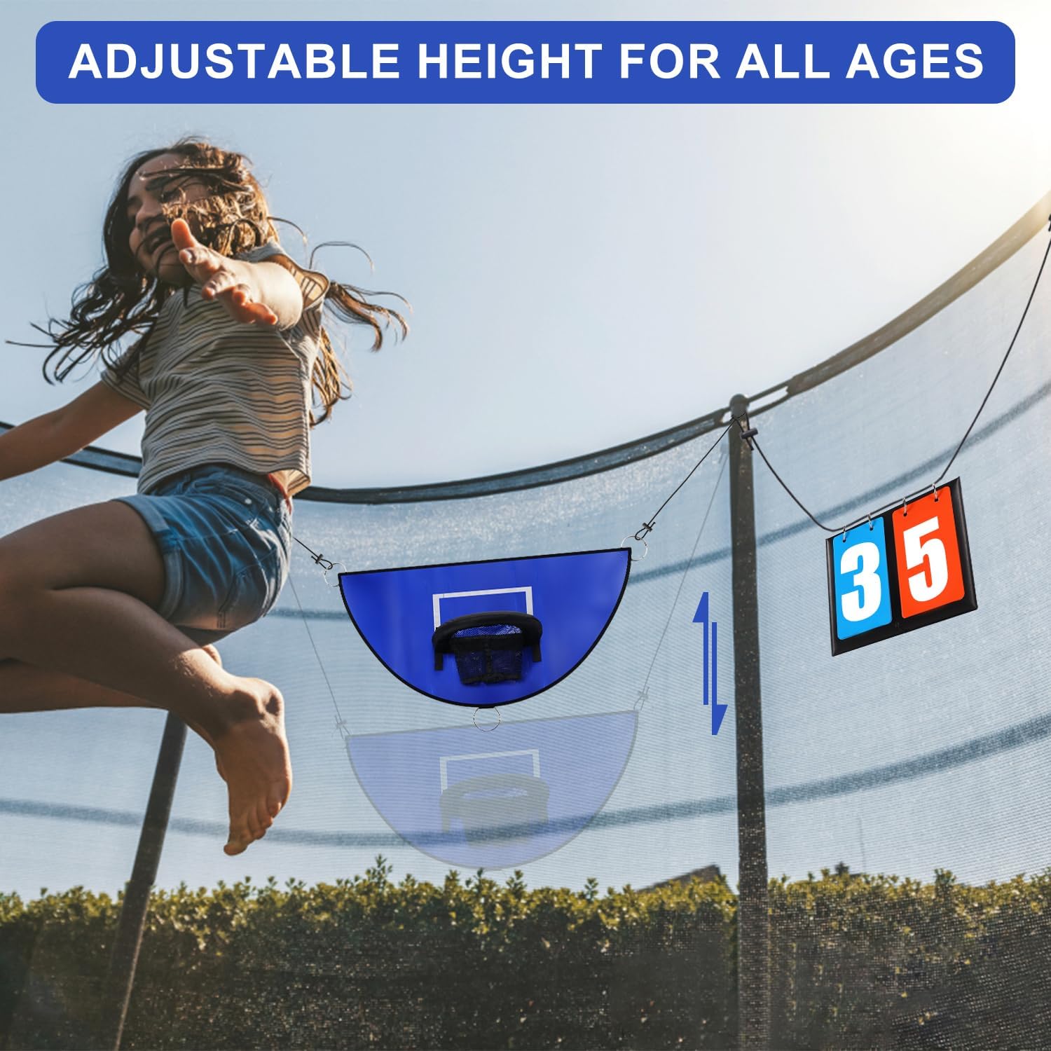 Trampoline Basketball Hoop with Scoreboard - Dunking Accessory for Kids & Adults - Indoor/Outdoor Fun