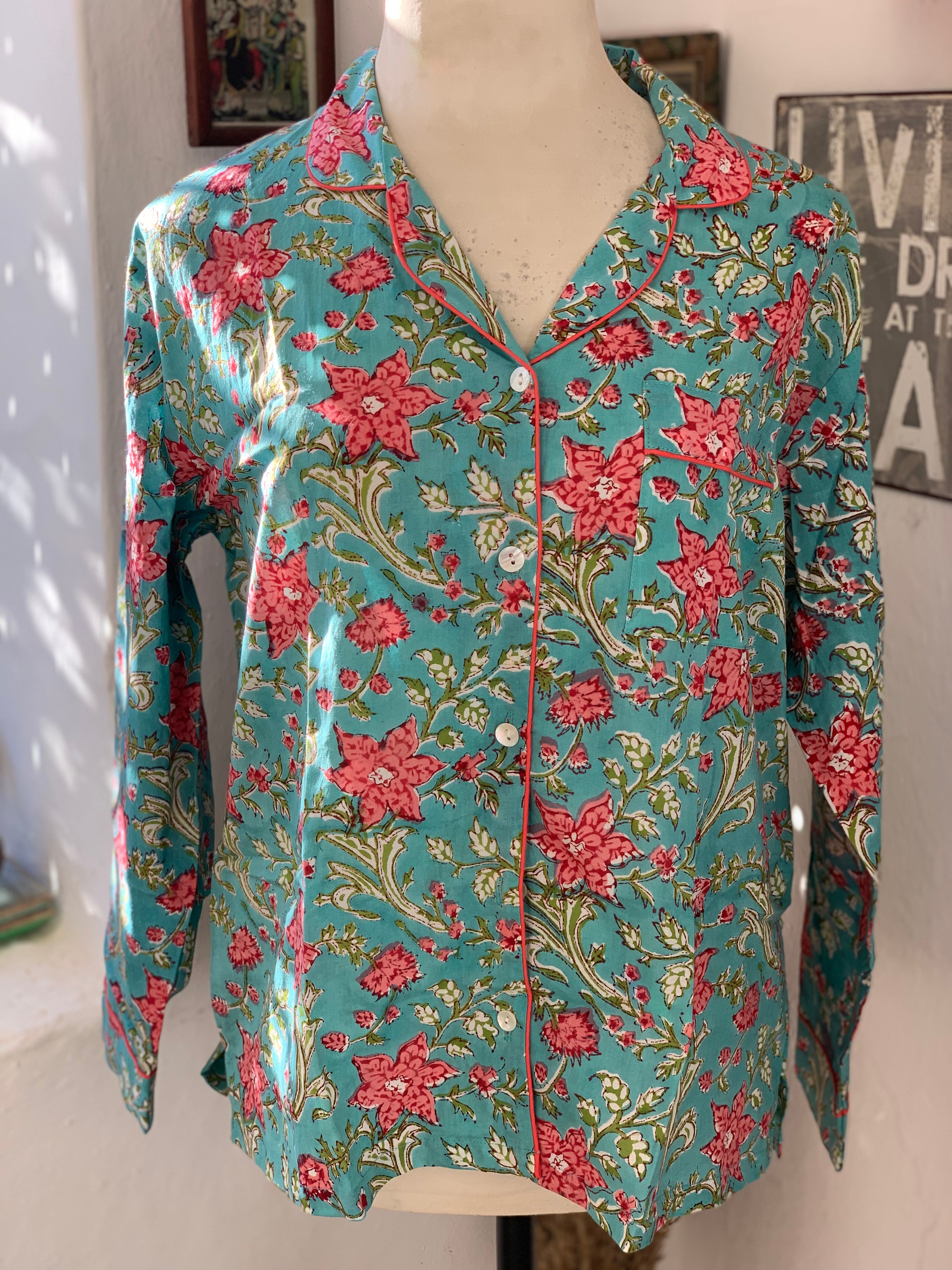 Hand Block Print Cotton Pajamas for Women - Soft & Cozy Lounge Wear for Sleep & Relaxation at Home