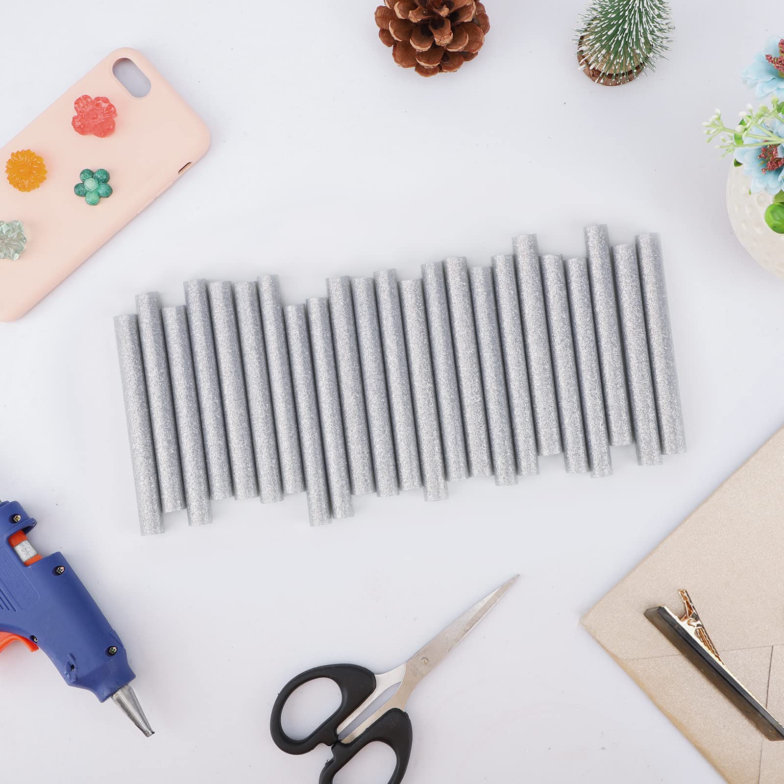 ENPOINT 36pcs Silver Glitter Hot Glue Sticks - 3.93 x 0.43 Inch Full Size Melt Adhesive for DIY Crafts, Woodworking, Office Projects & Home Repairs - Perfect for Scrapbooking, Holiday Decorations & Sealing Projects