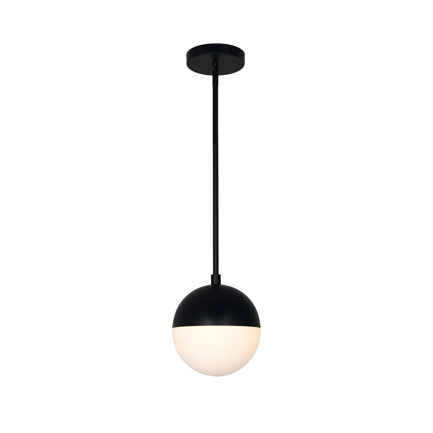 Justice Design Modern LED 7” 1-Light Hanging Pendant - Matte Black with Opal Glass Shade for Kitchen Island, Dining Room, Bedroom, Bathroom, Hallway, Home Office - Perfect for Ambient Lighting and Stylish Home Decor