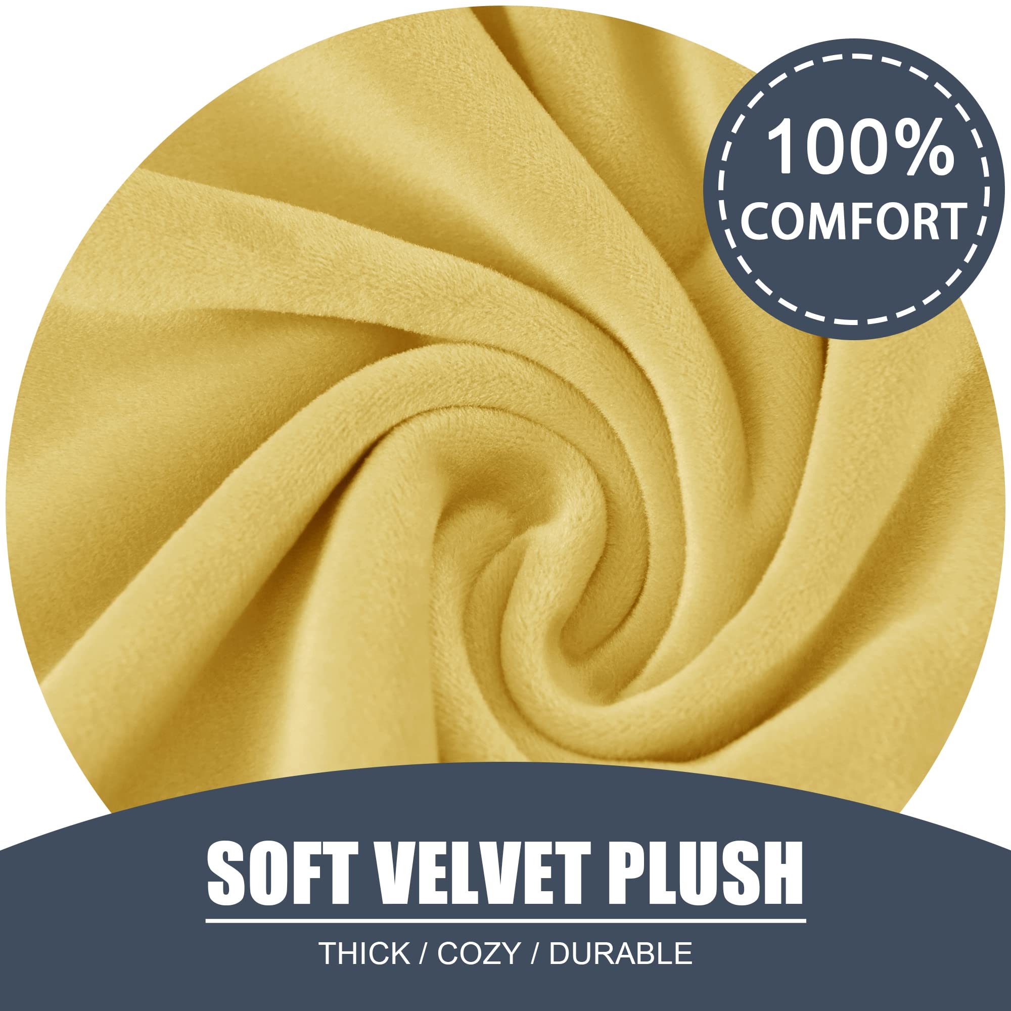 Soft Velvet Plush Stretch Cushion Cover with Elastic Bottom - Yellow Sofa Slipcover (Set of 3) | Furniture Protector for Living Room, Bedroom & Office Decor