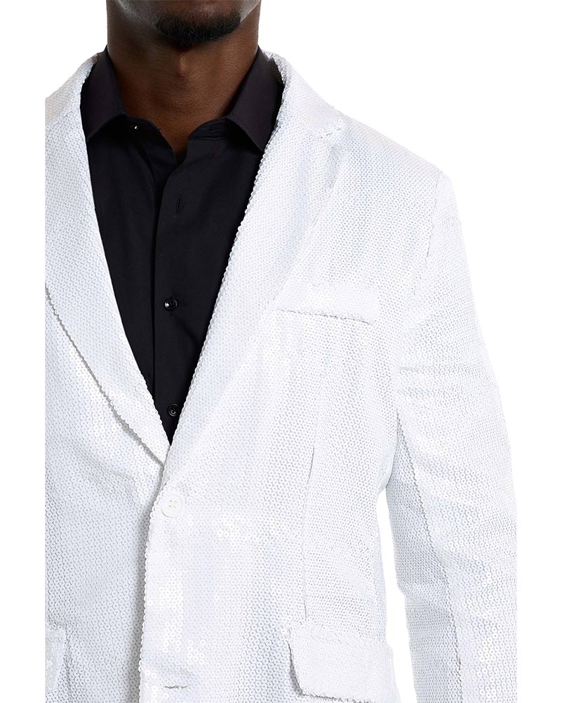 Vintage 70s Sequins White Men's Suit Jacket - Retro Disco Party, Wedding & Special Occasion Formal Wear